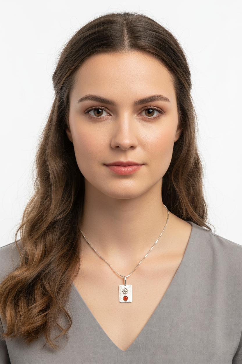 N28 sterling silver flower & 6 mm carnelian pendant