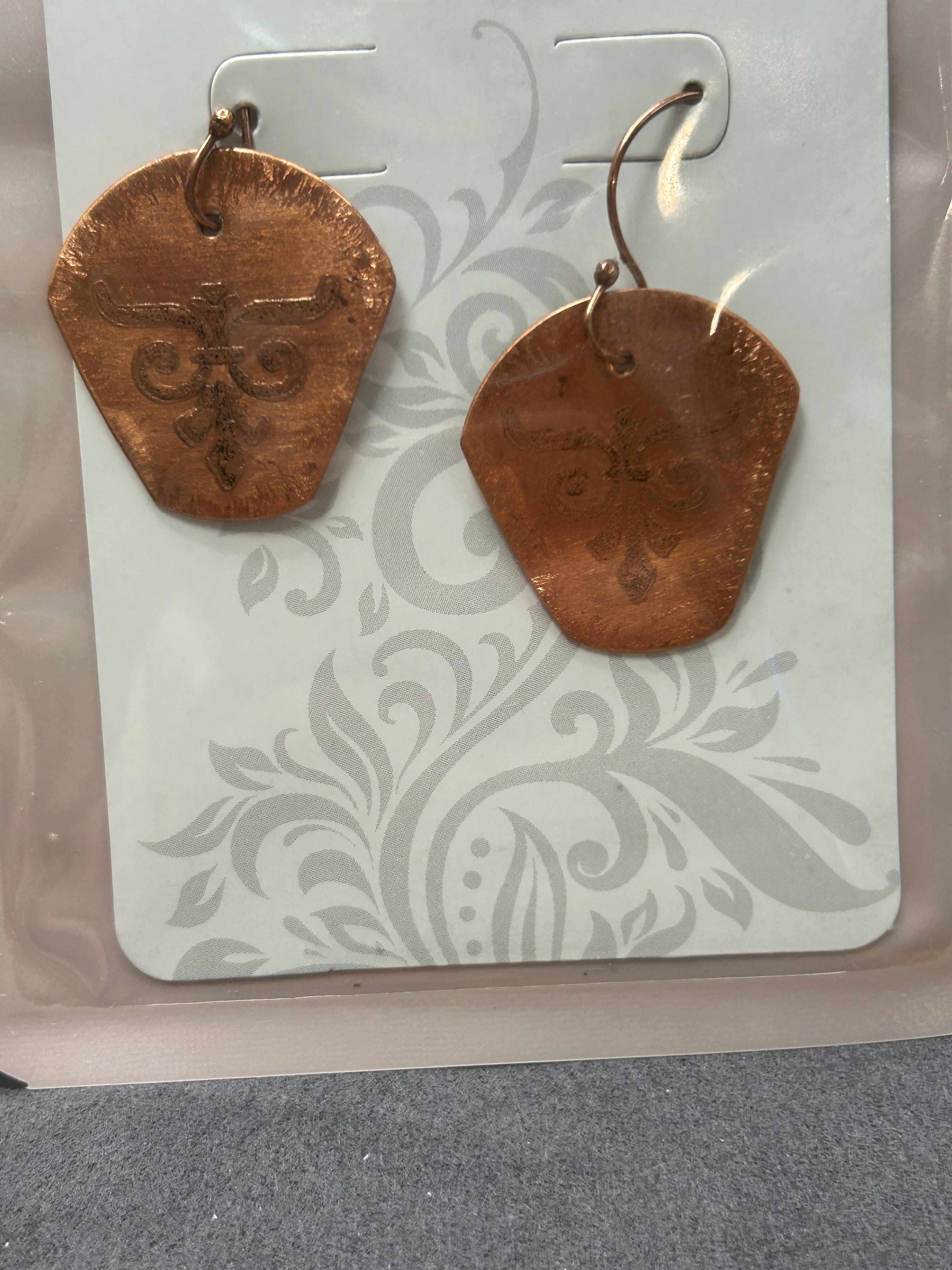 E129A Copper Disk etched earrings