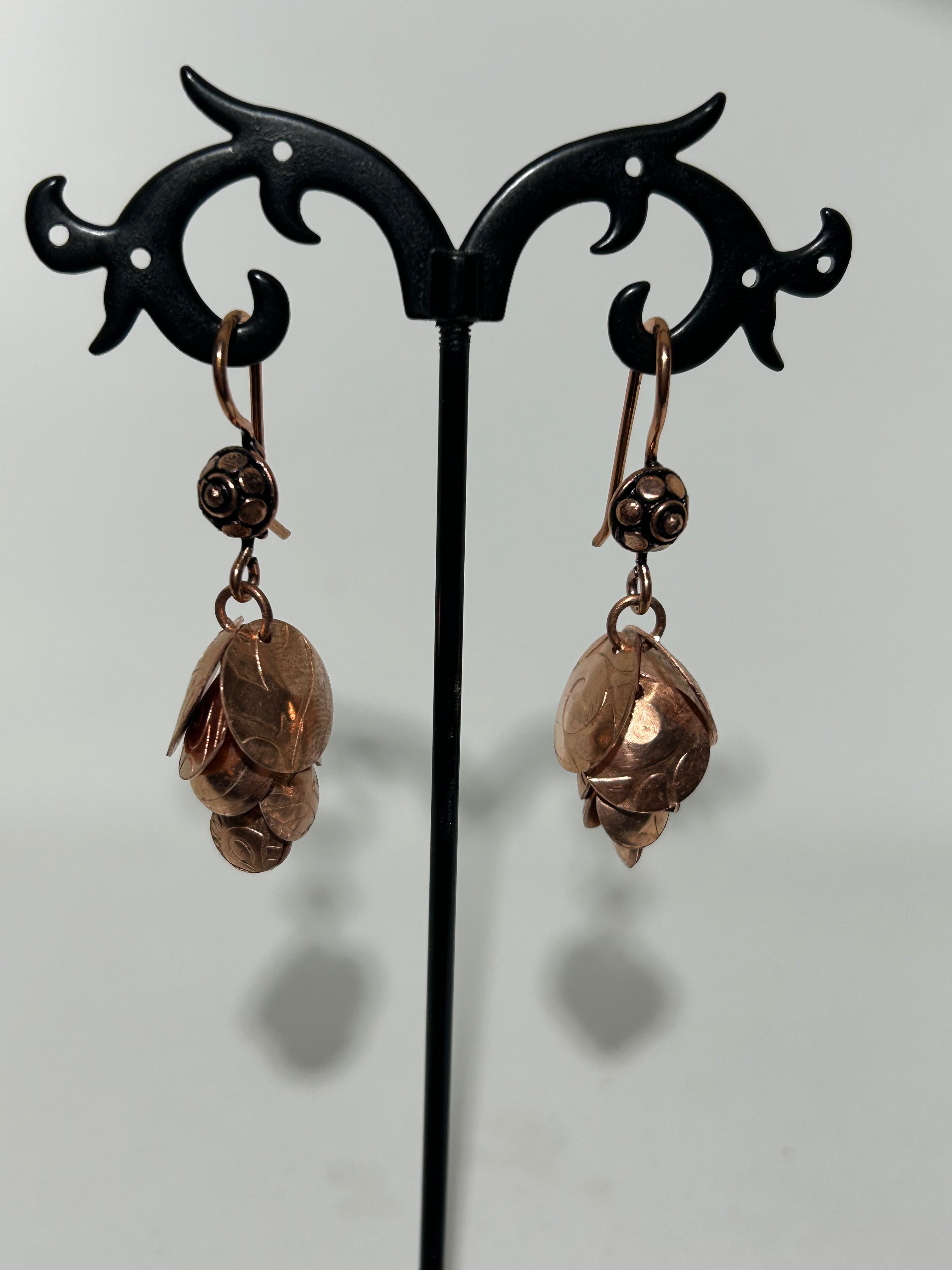E60  Copper cascading disc earrings