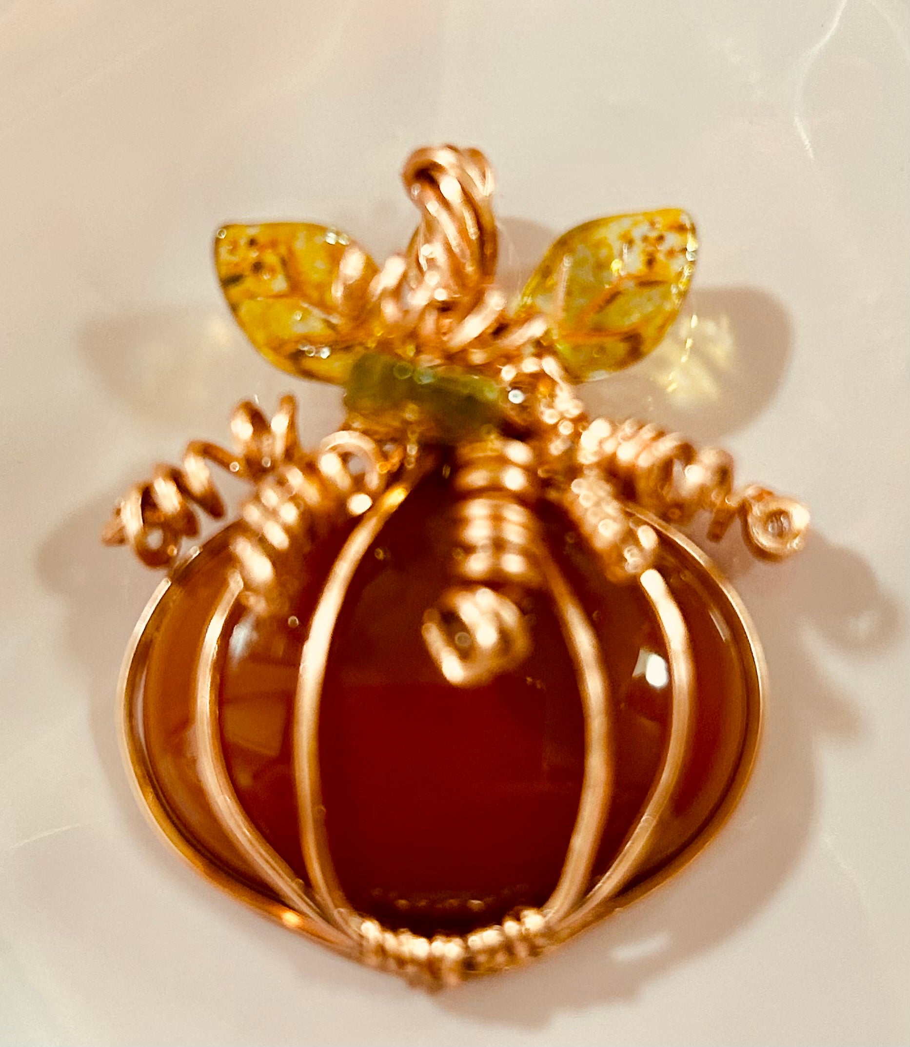 N36 Harvest Collection: Carnelian & Copper wrapped Pumpkin Pendant (No Chain)