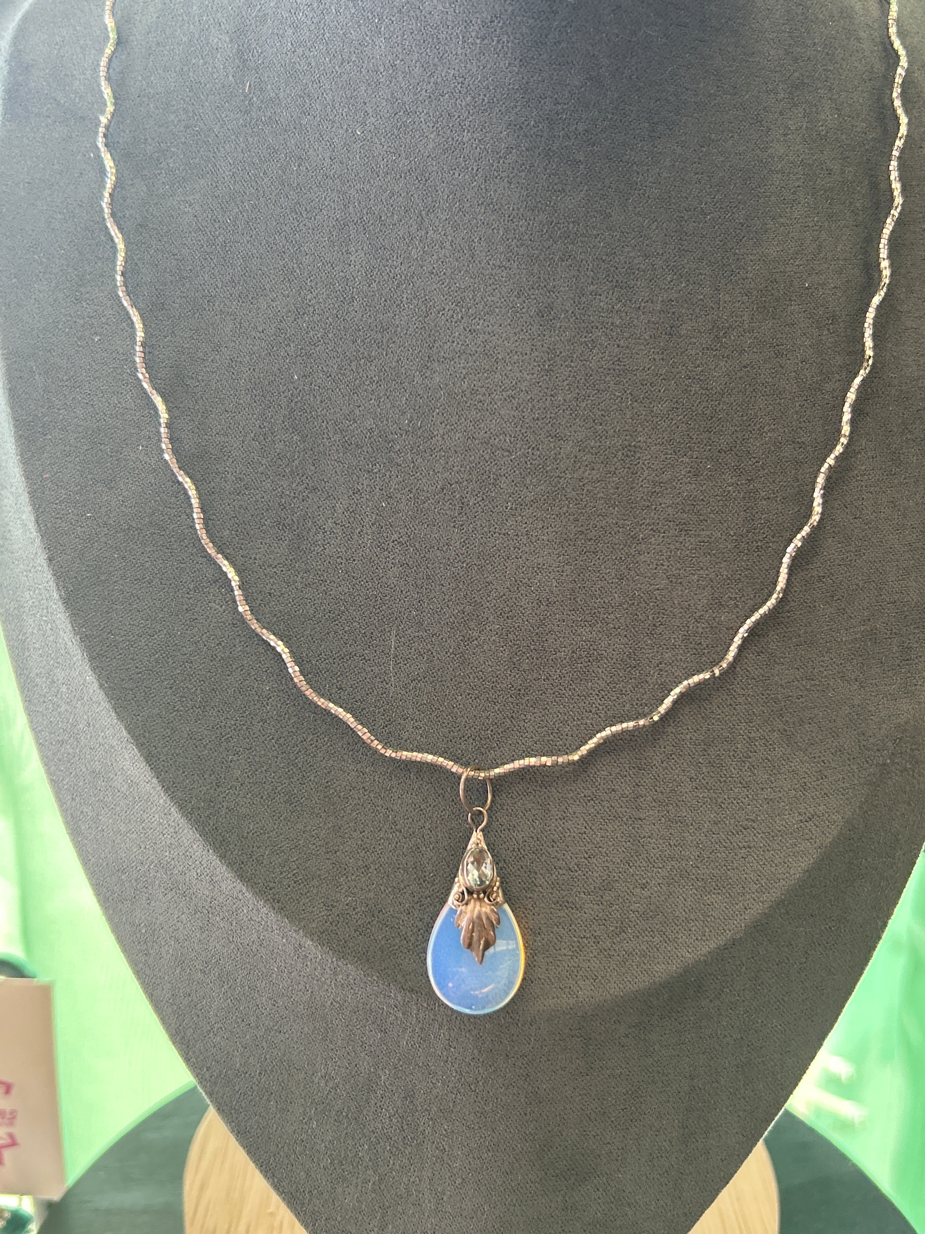 N24  Opalite & Blue Topaz on 20 inch wavy sterling silver omega chain