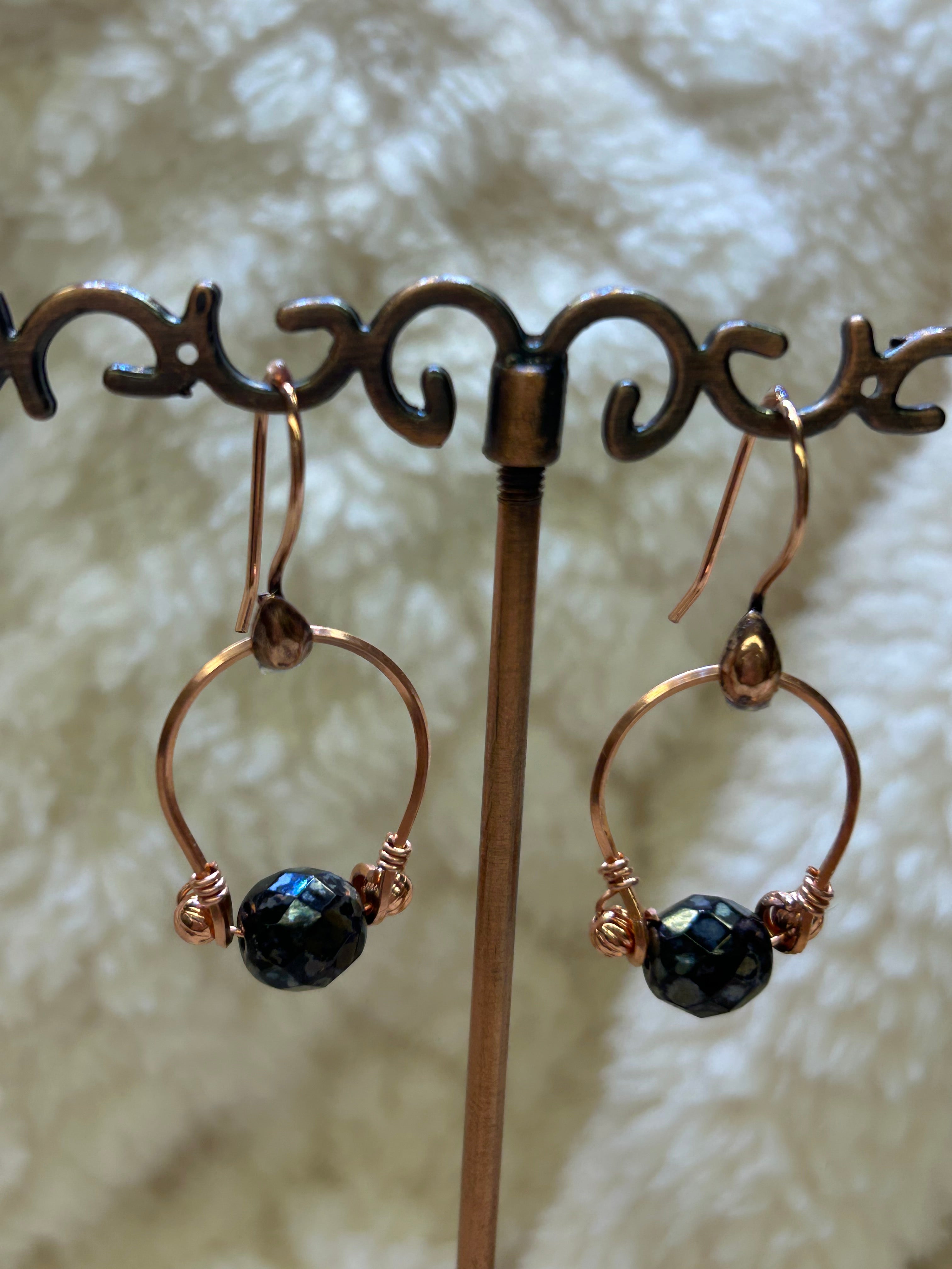 E193 “Fire Glass on a Wire” copper earrings