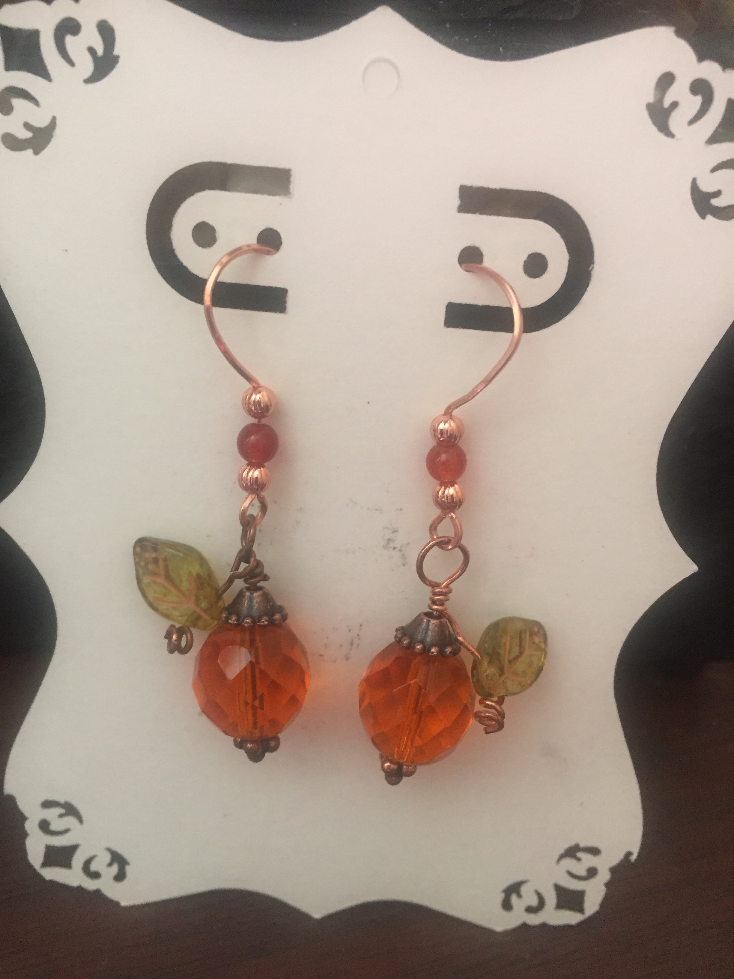E50 Harvest Collection: ‘Glass Bead & Copper Pumpkin Earrings