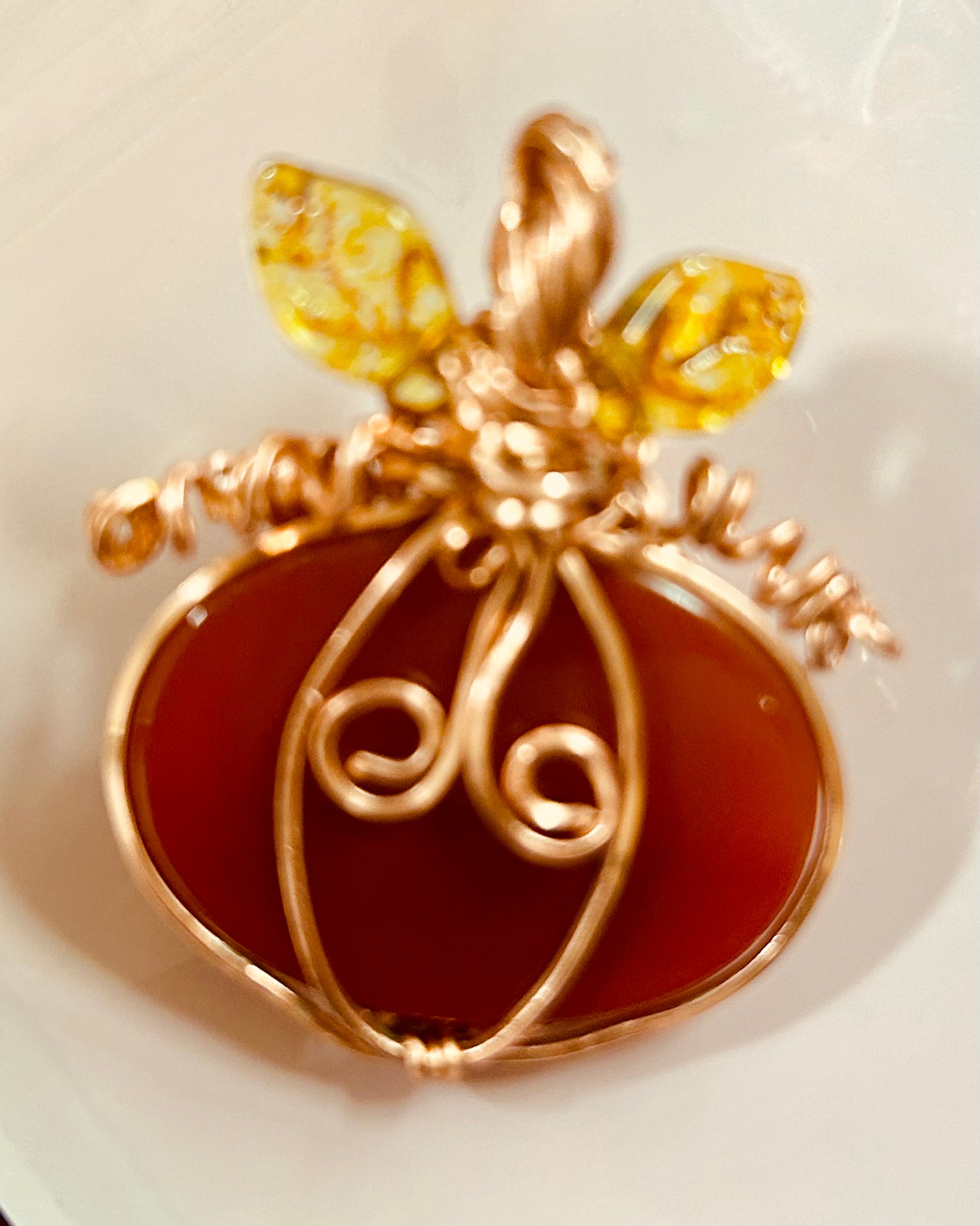 N36 Harvest Collection: Carnelian & Copper wrapped Pumpkin Pendant (No Chain)