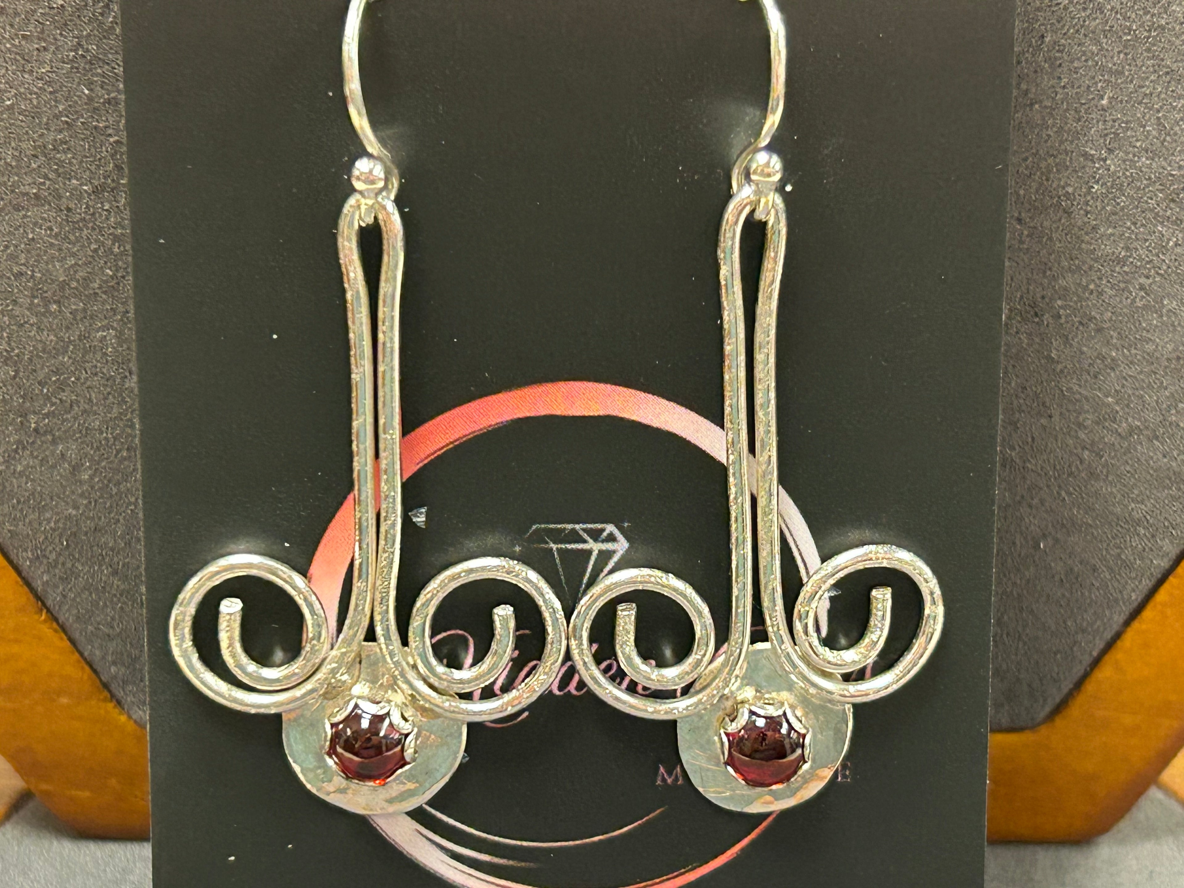 E113 SS & 5mm Garnet Chandelier Earrings