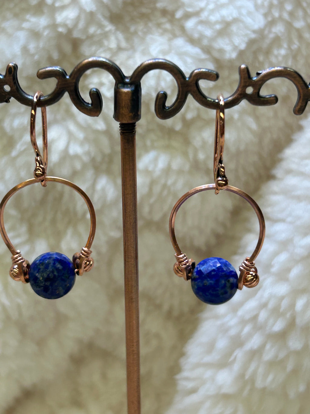 E195  “Lapis on a Wire” copper earrings