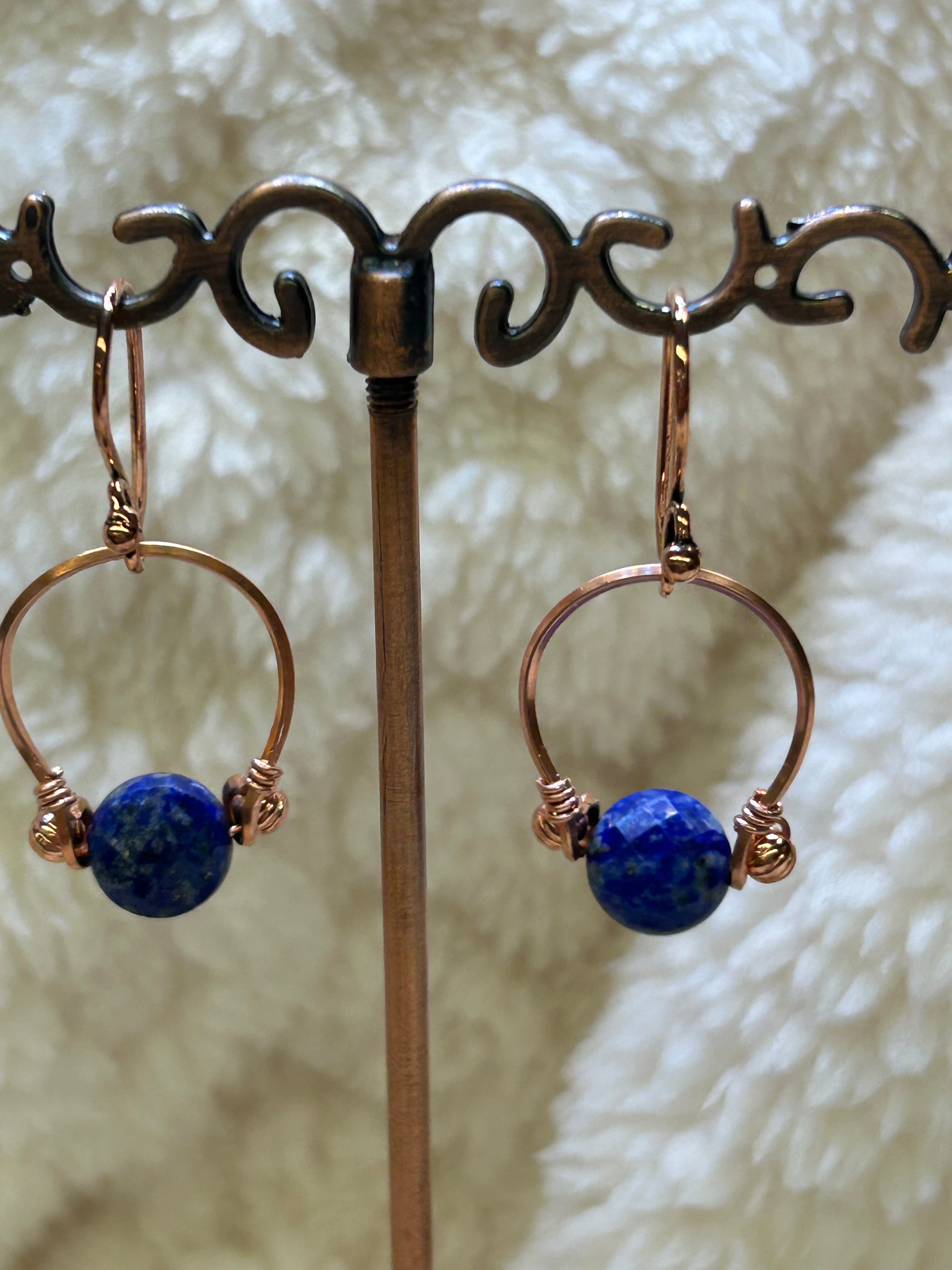 E195  “Lapis on a Wire” copper earrings