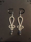 E28  “The Black Pearl” SS Square Wire Chandelier Earrings
