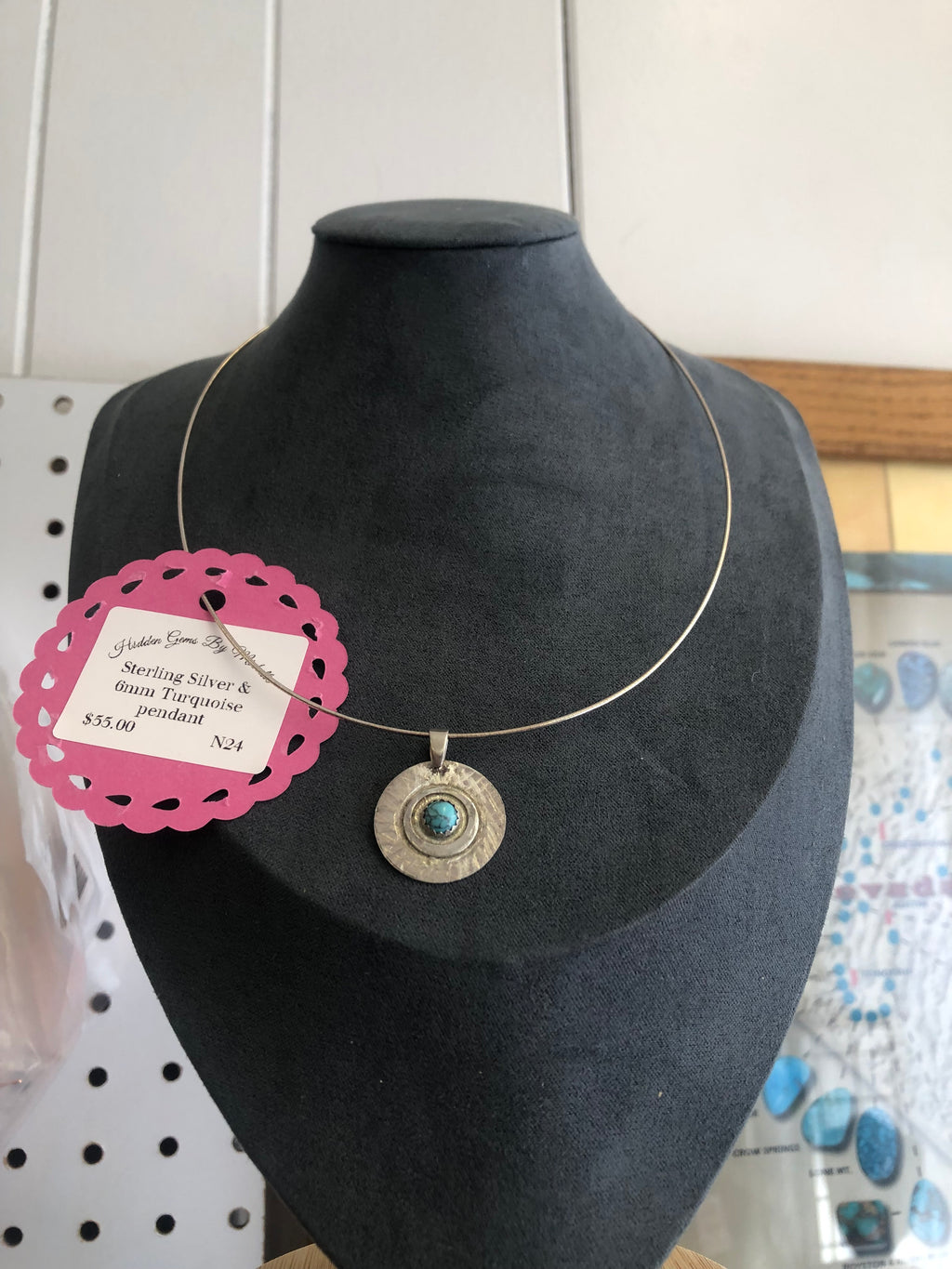 N29 Sterling Silver & 6 mm turquoise Pendent