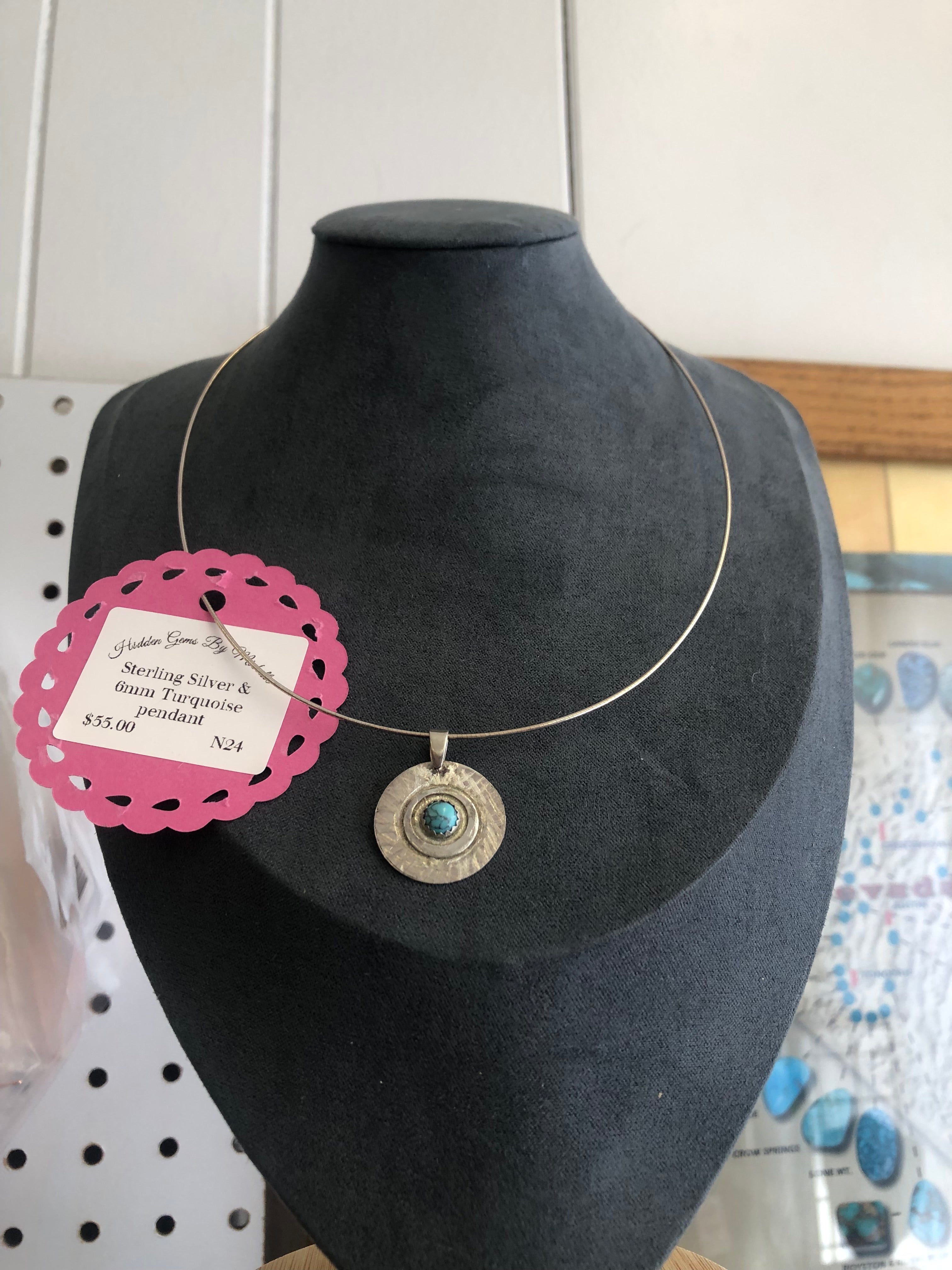 N29 Sterling Silver & 6 mm turquoise Pendent