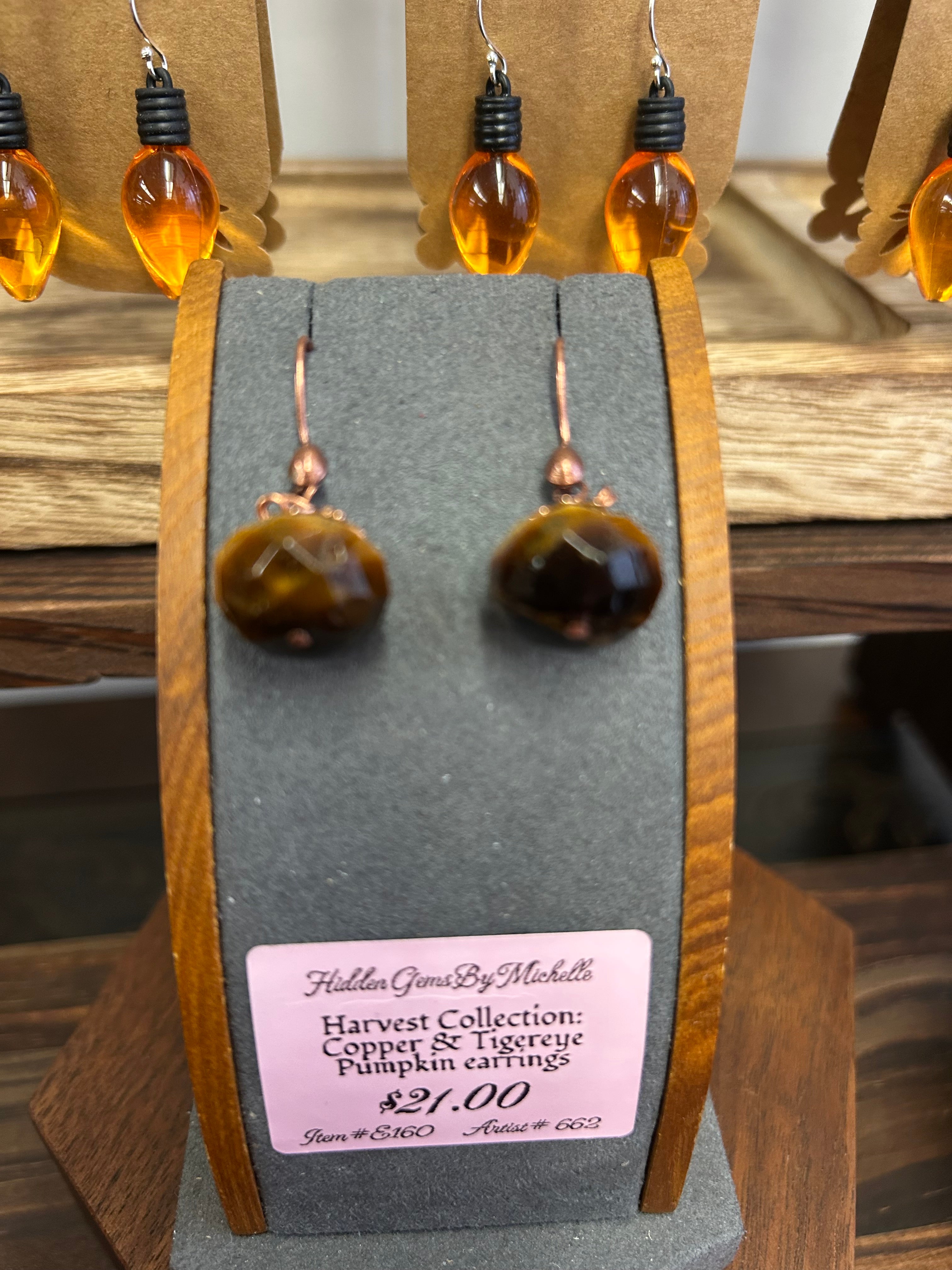 E177 Harvest Collection Copper & Tigereye pumpkin earrings