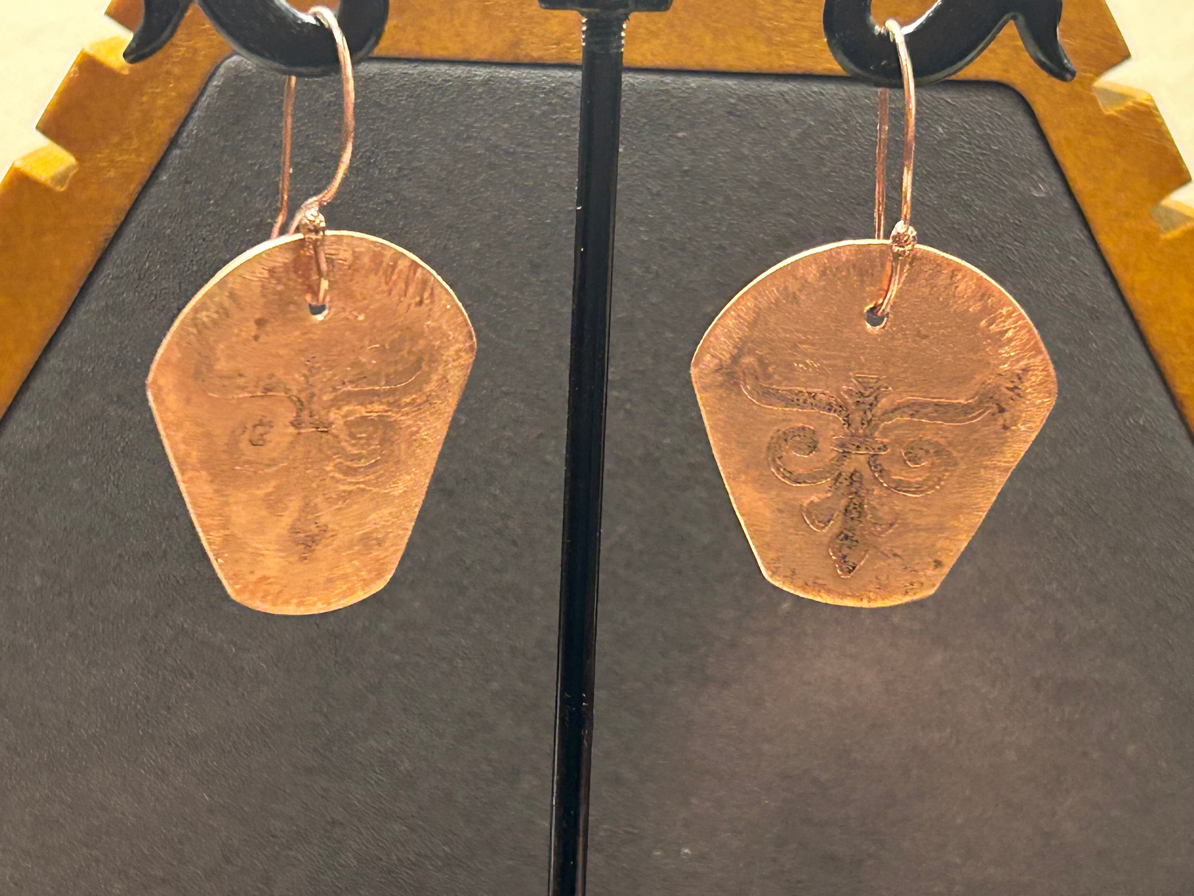 E129A Copper Disk etched earrings