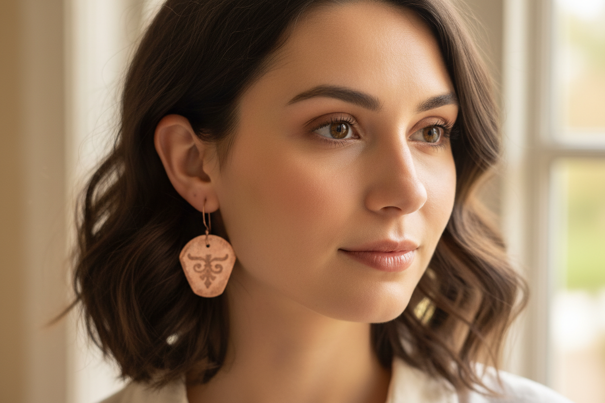 E129A Copper Disk etched earrings