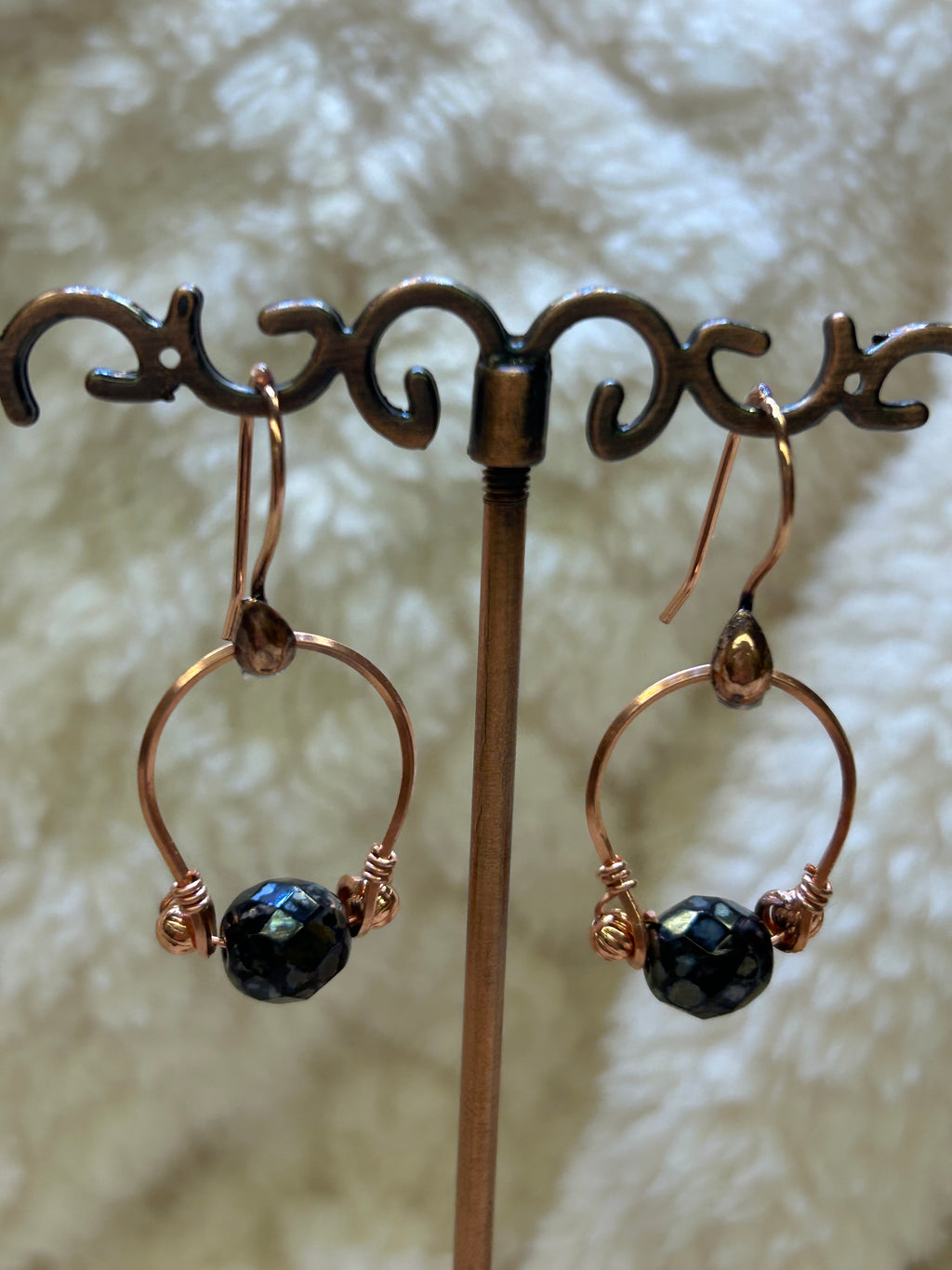 E193 “Fire Glass on a Wire” copper earrings