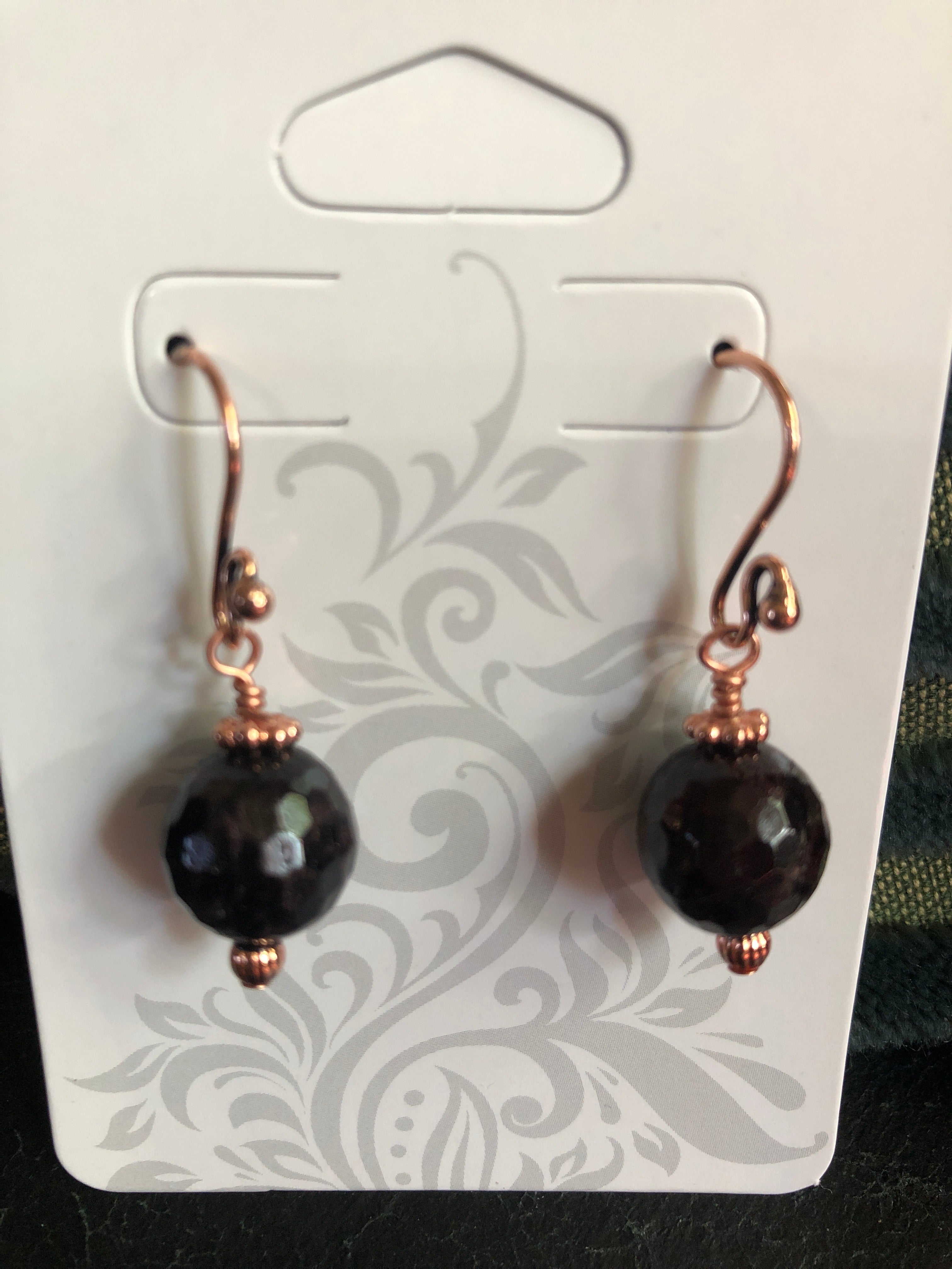 E140 Copper & 11 mm Garnet Short Dangle Earrings