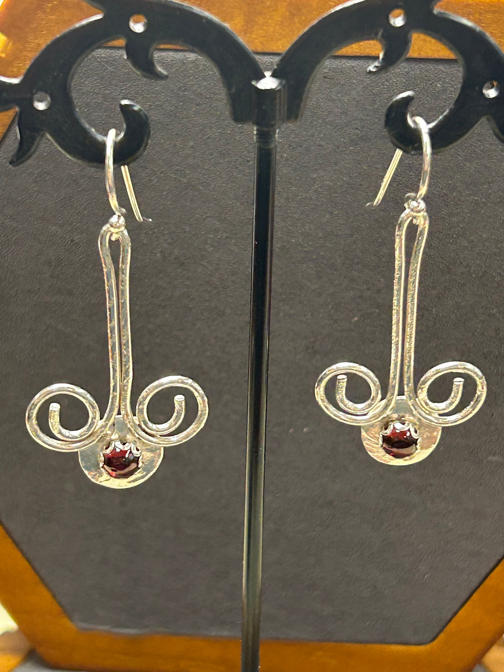 E113 SS & 5mm Garnet Chandelier Earrings