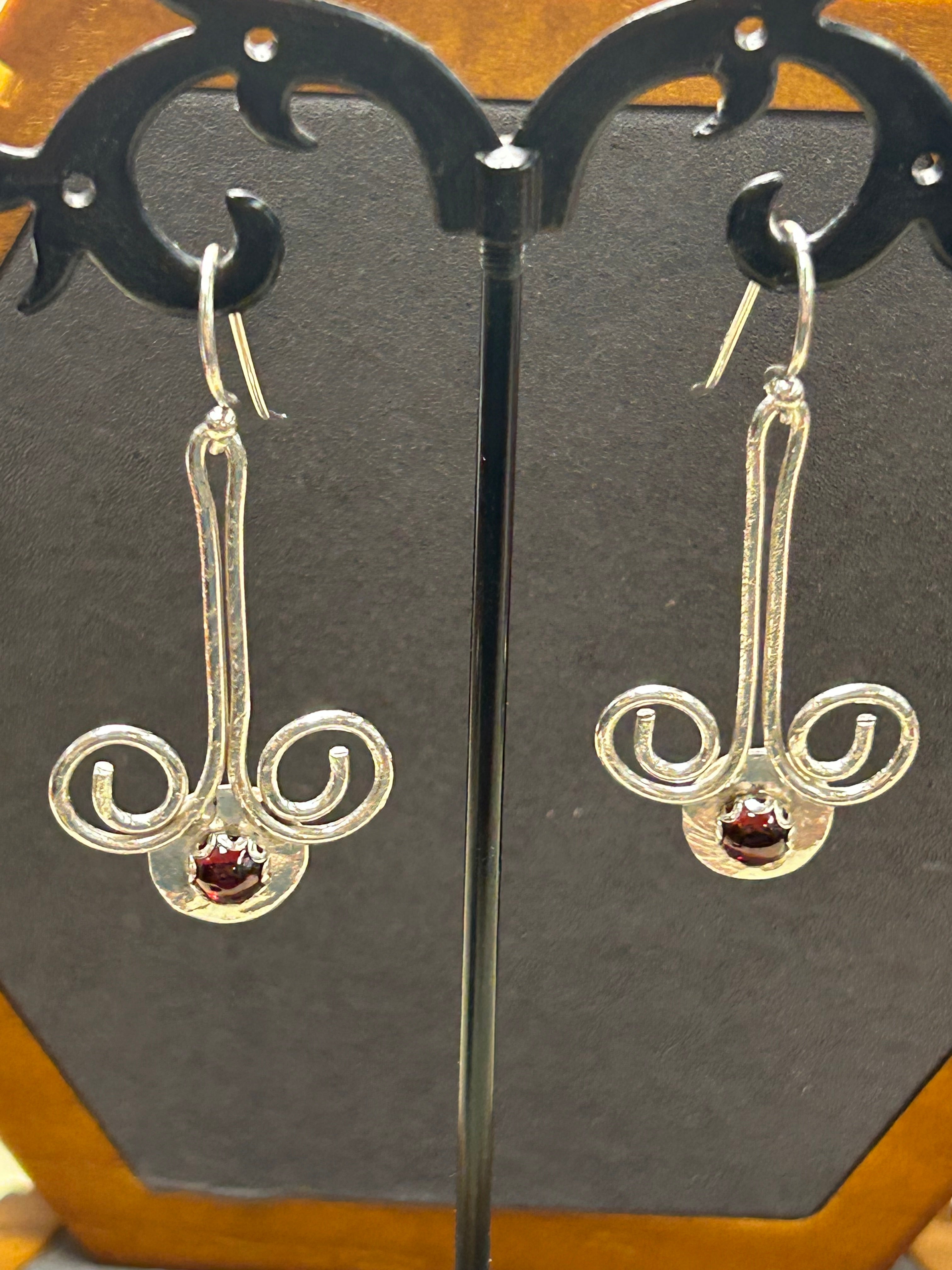 E113 SS & 5mm Garnet Chandelier Earrings