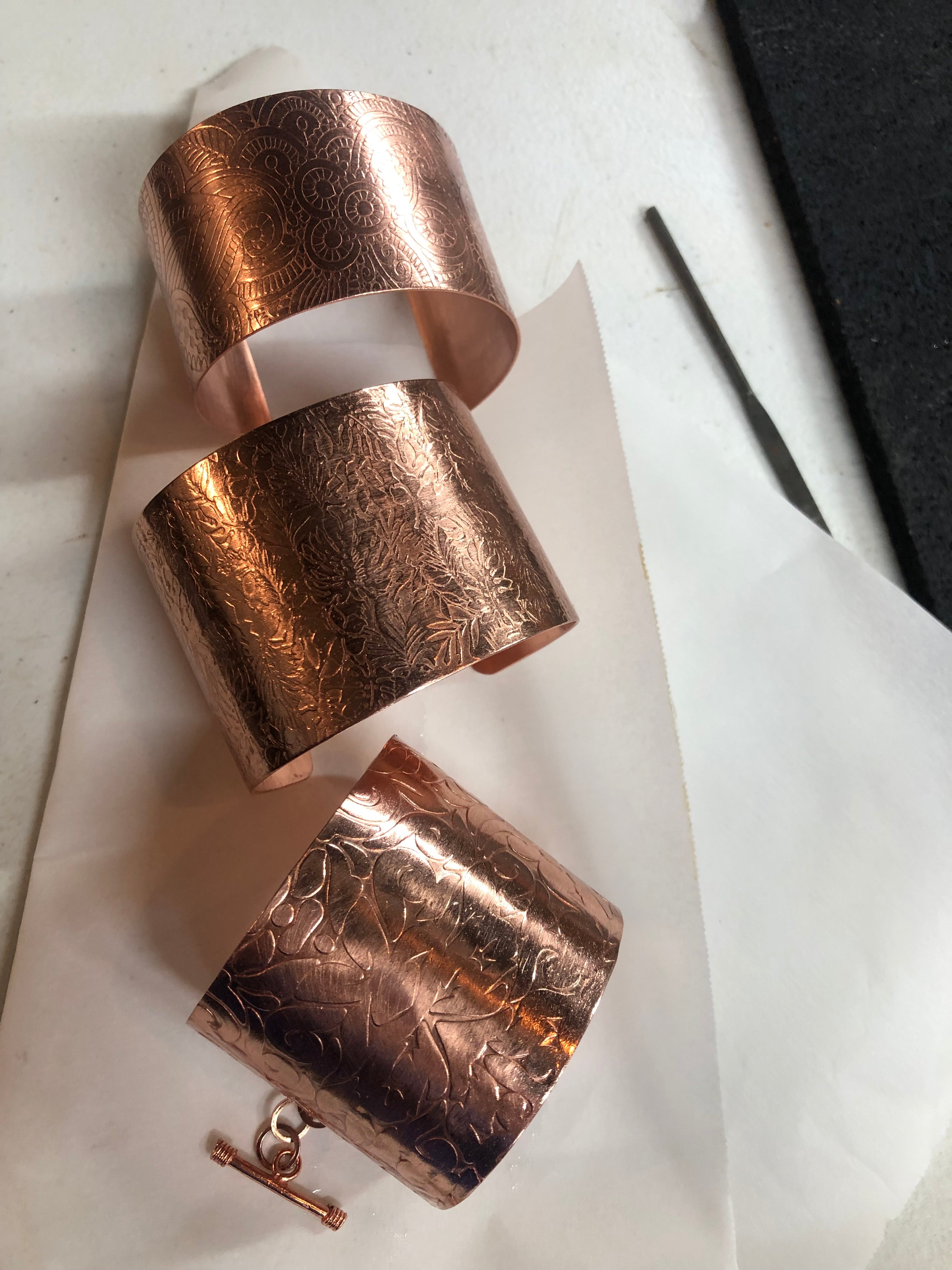 B4 Copper Wide Cuff (Leaf Pattern)