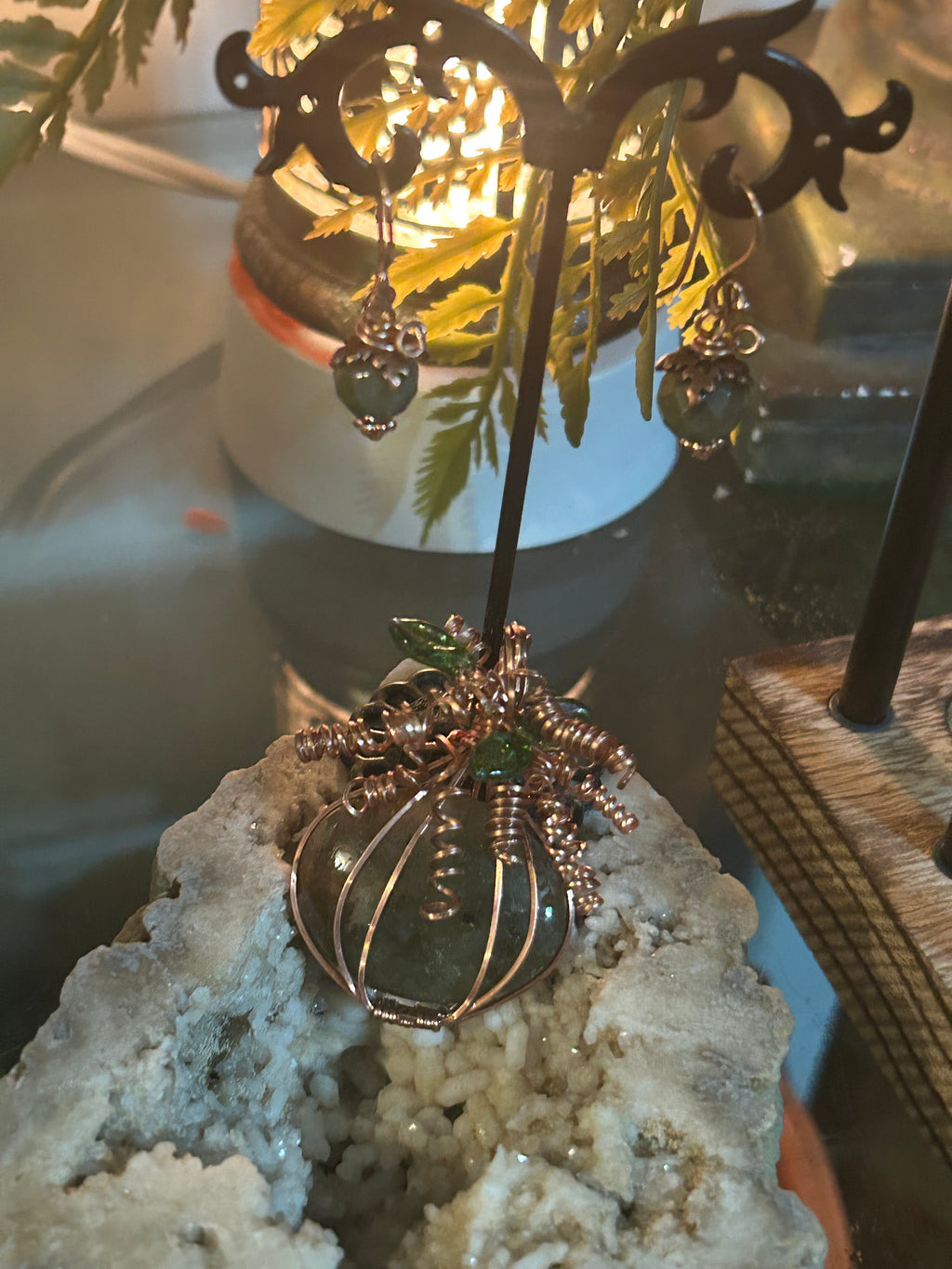N37  Labradorite & Copper Wrapped Pumpkin Pendant