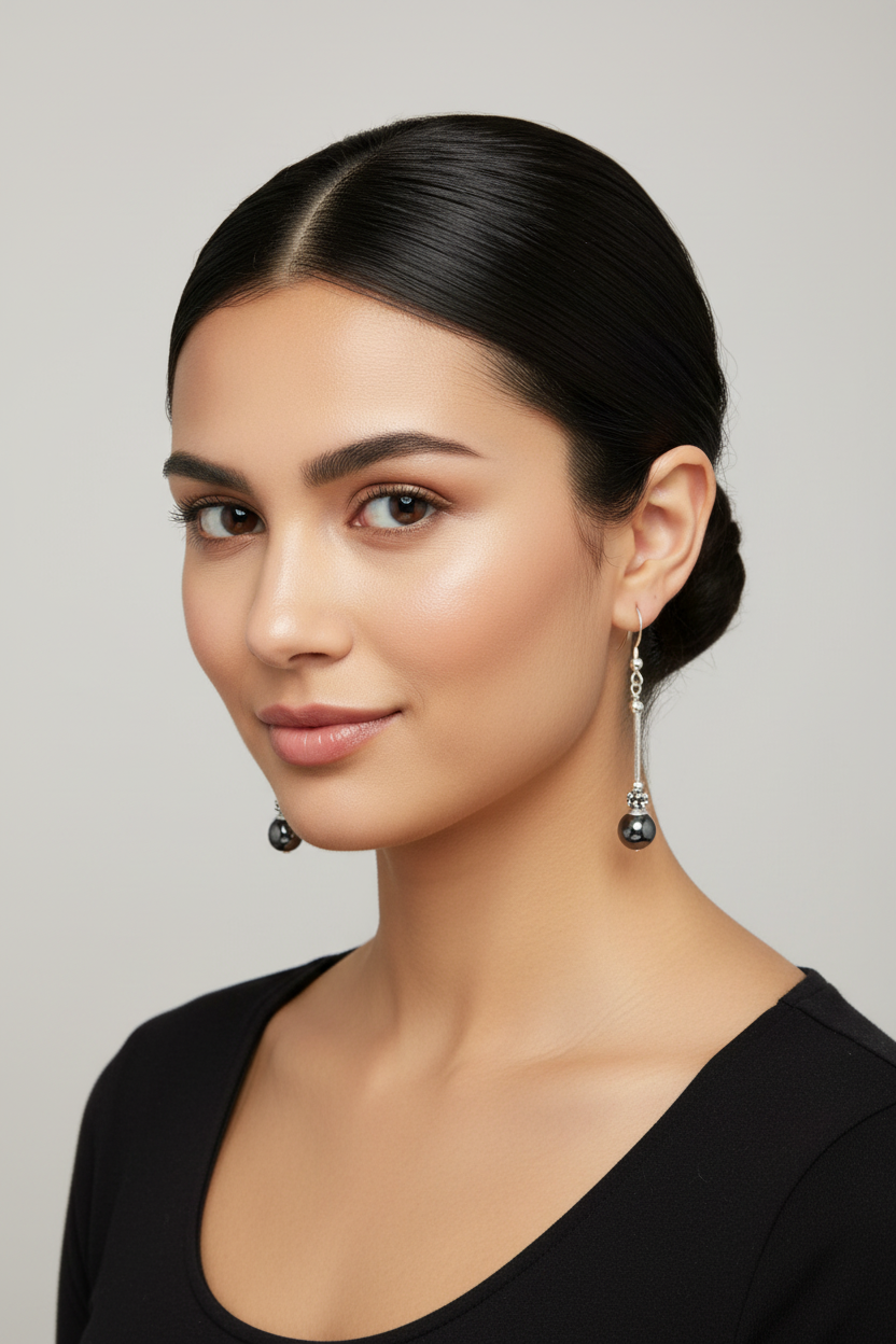 E114 ‘The Black Moon’ SS & Hematite Earrings