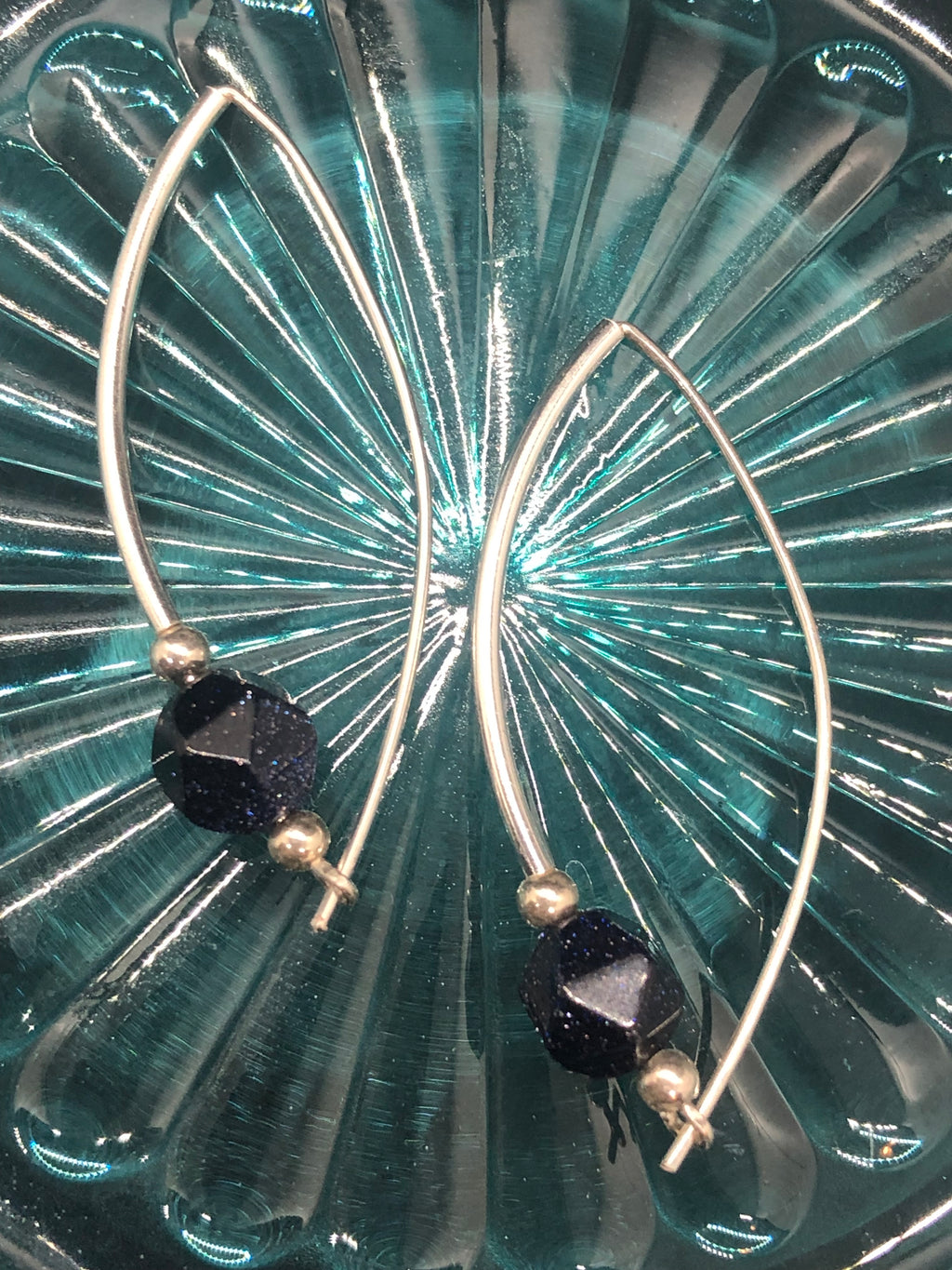 E146  ‘Around the Bend’ SS & Blue Goldstone earrings