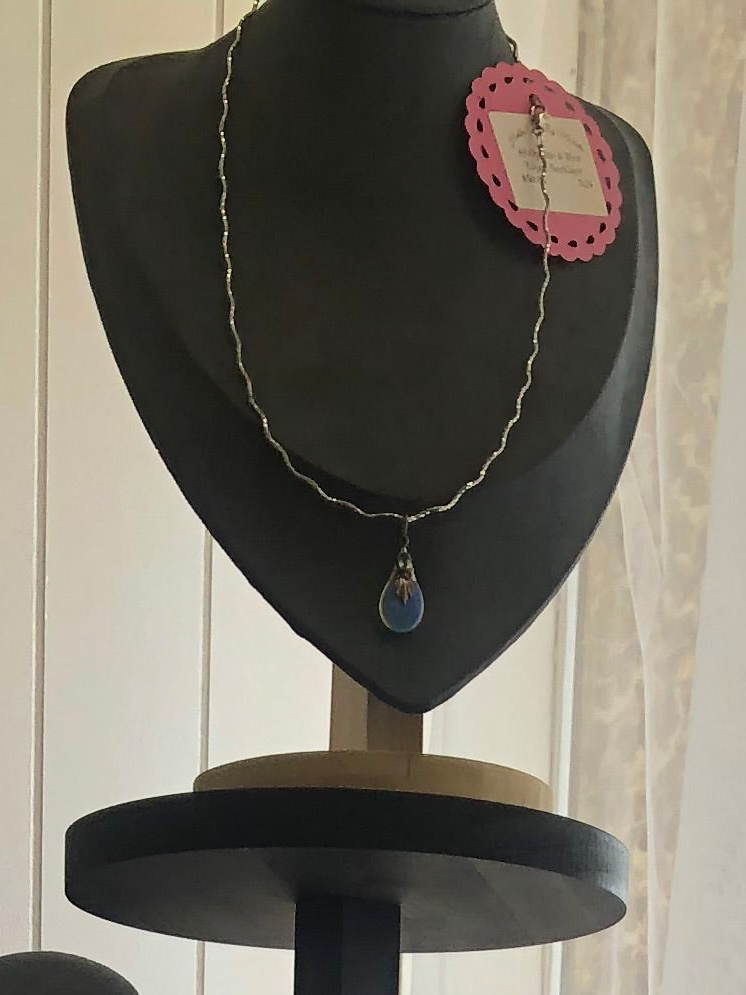 N24  Opalite & Blue Topaz on 20 inch wavy sterling silver omega chain