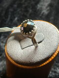 R38 SS 12mm Rose-cut Black Onyx crown bezel with split shank size 6.5 ring