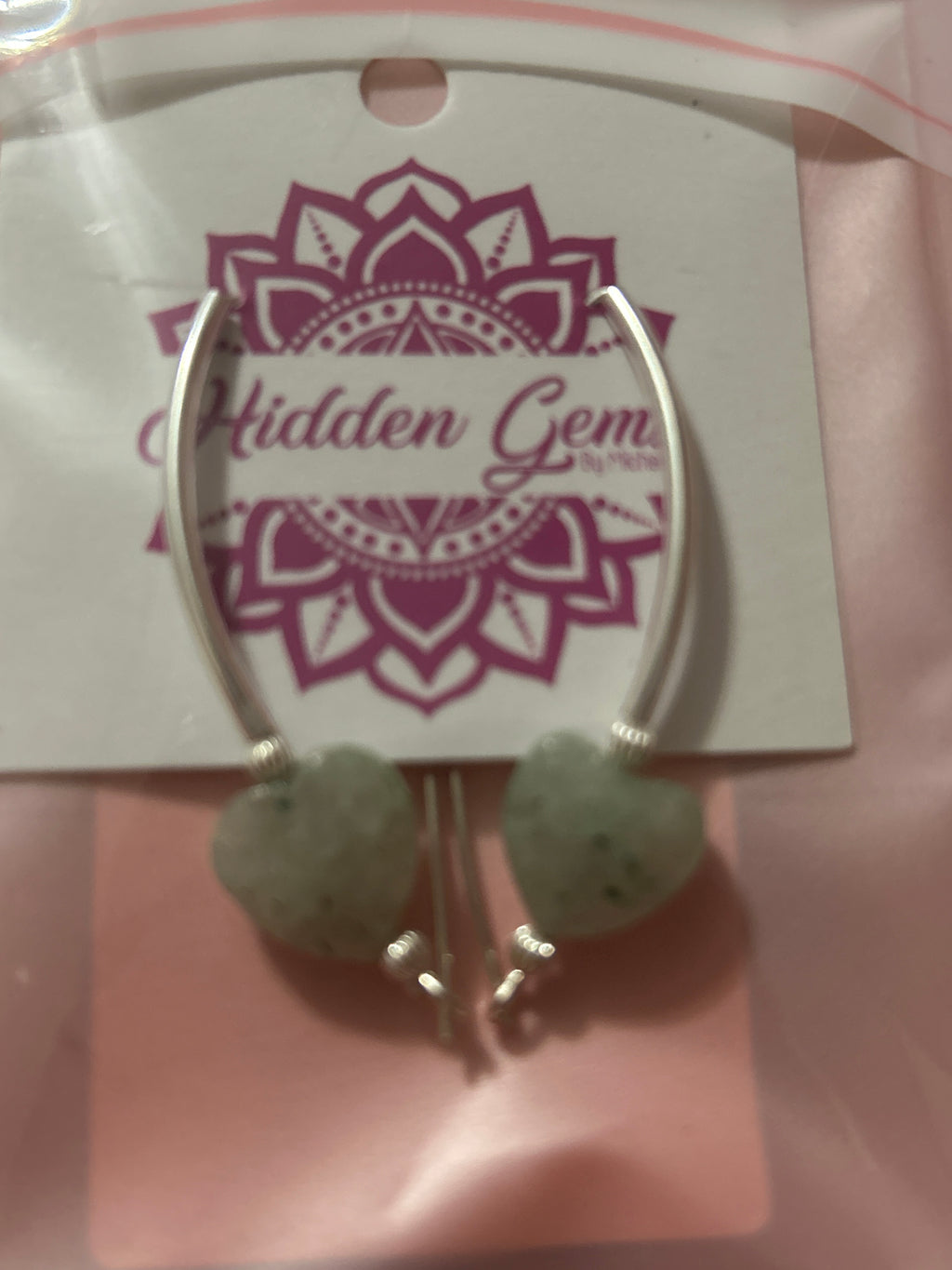 E156 ‘At the Bend’ Chrysoprase Heart & SS earrings