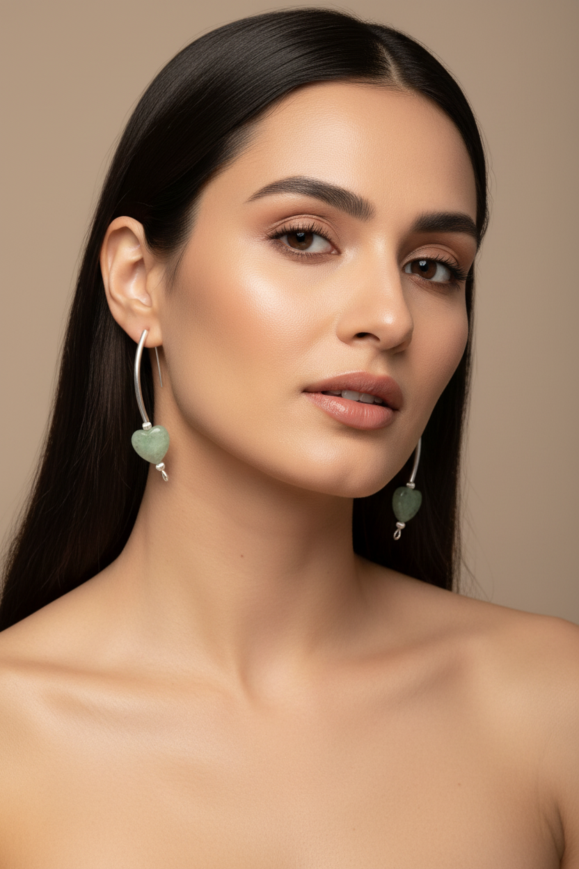 E156 ‘At the Bend’ Chrysoprase Heart & SS earrings