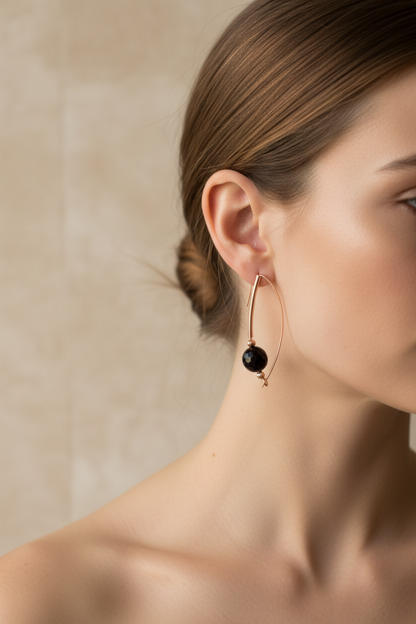 E145 Copper and 10mm Garnet “Around the Bend” earrings