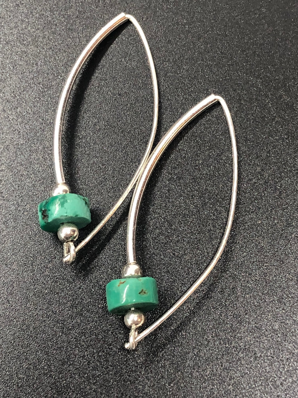 E150 Around the Bend SS & 8mm Turquoise Roundel bead earrings