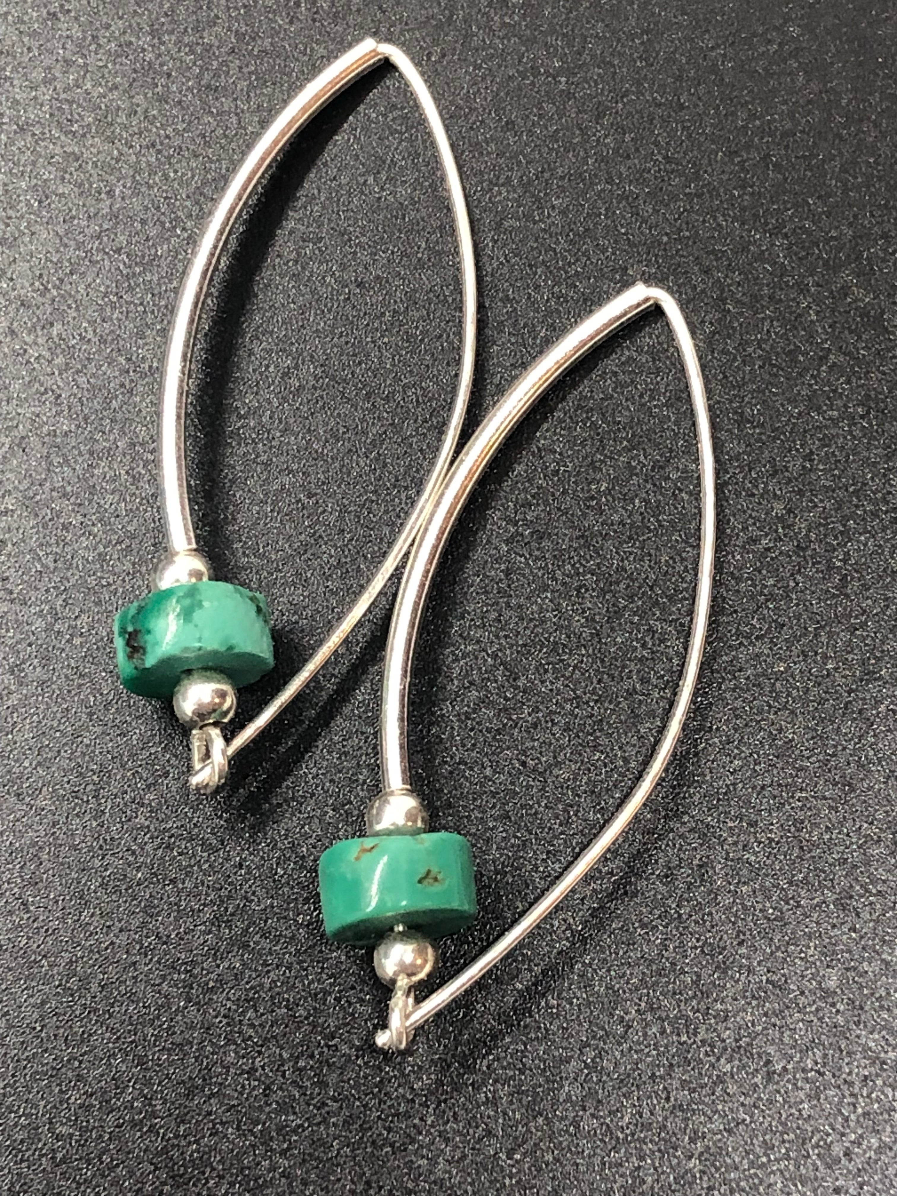 E150 Around the Bend SS & 8mm Turquoise Roundel bead earrings