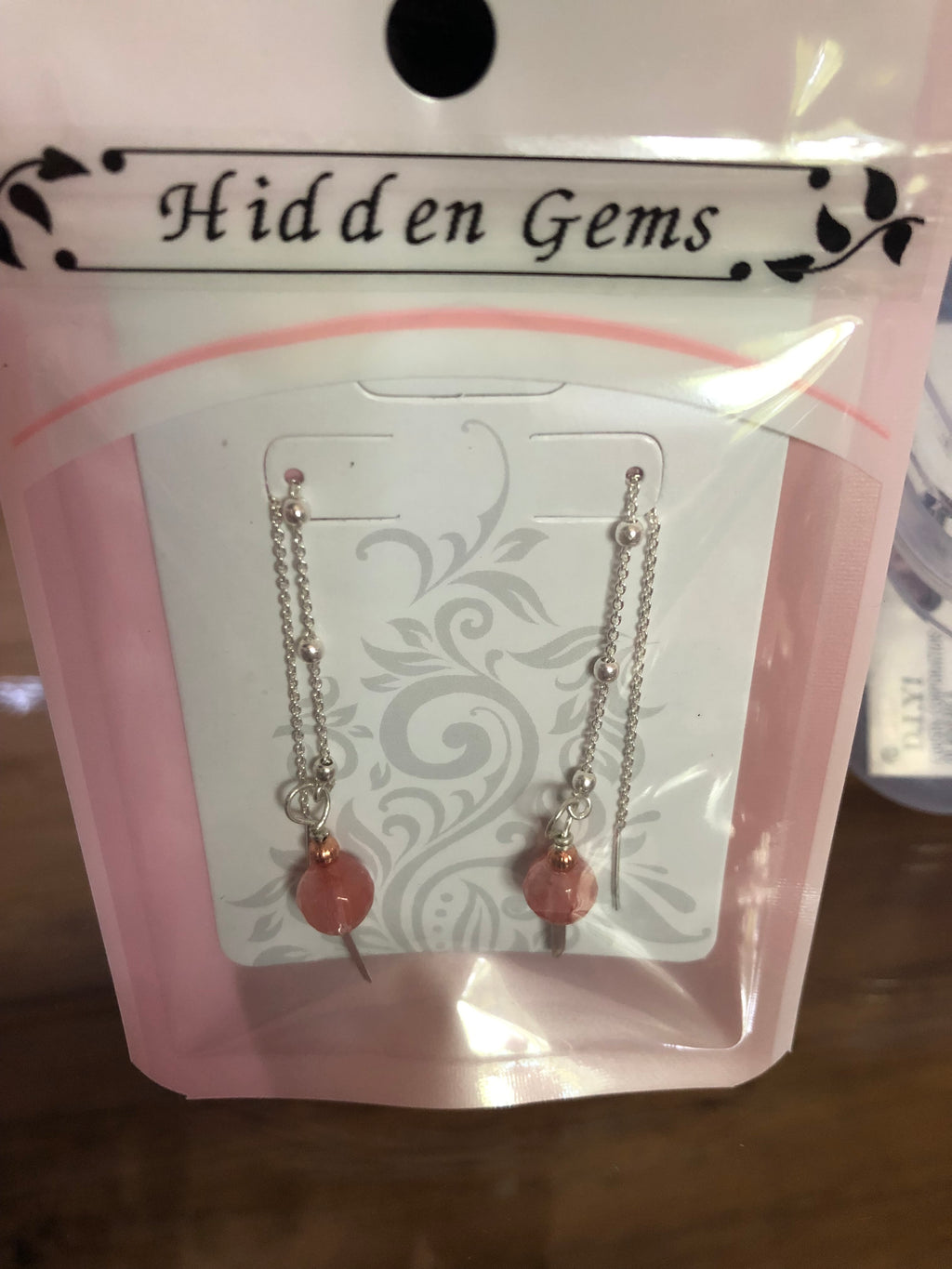 E141 Strawberry quartz SS threader earrings