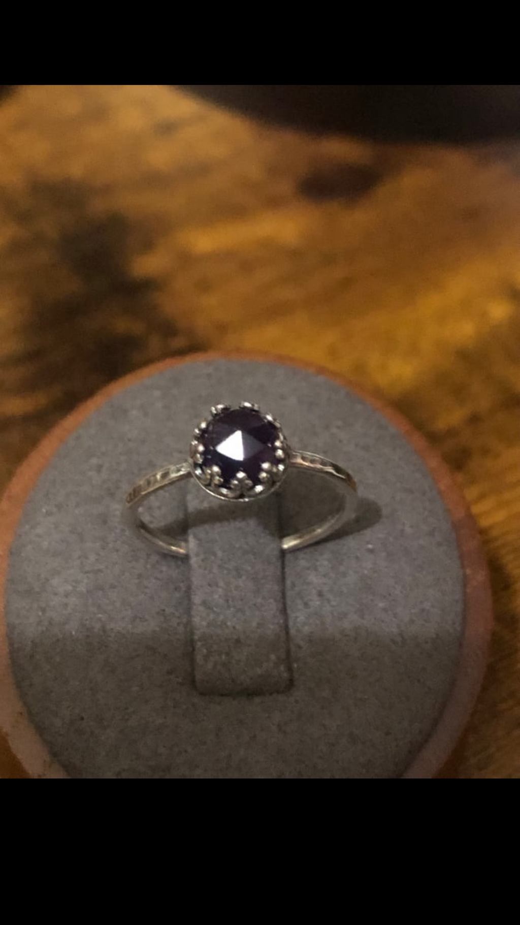 R19 6mm Rose-cut cab set in SS crown setting size 6.5 ring