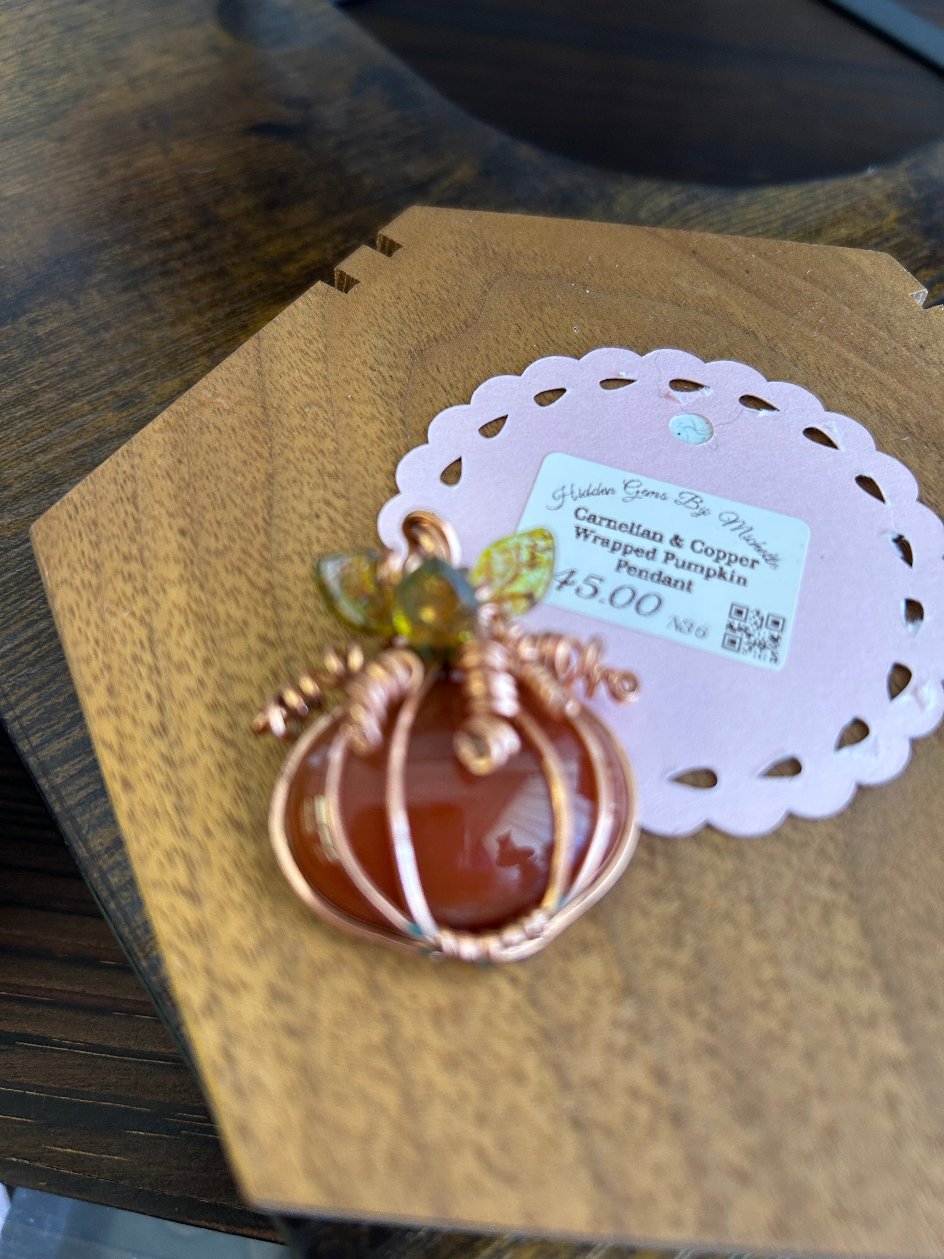 N36 Harvest Collection: Carnelian & Copper wrapped Pumpkin Pendant (No Chain)