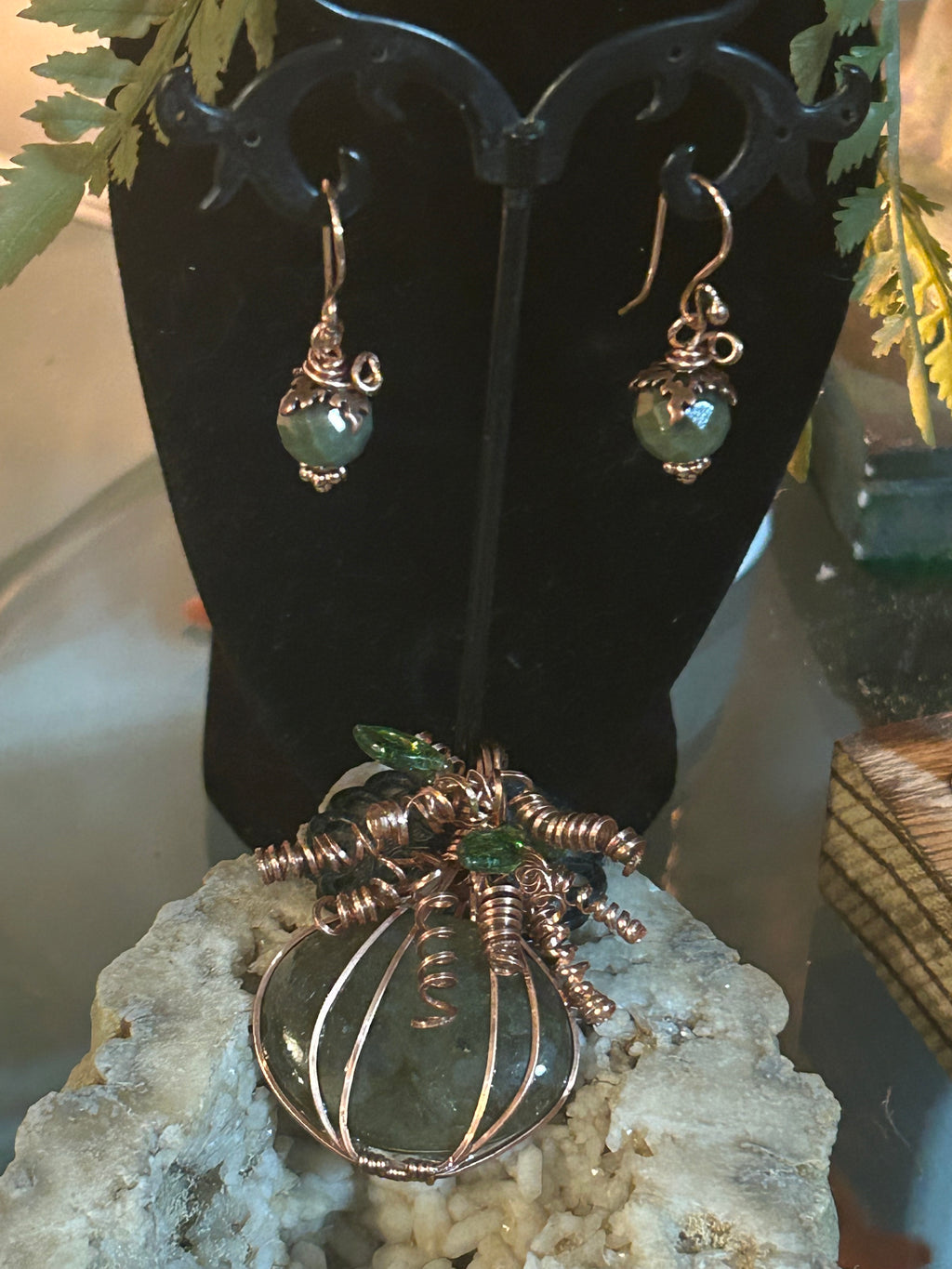N37  Labradorite & Copper Wrapped Pumpkin Pendant