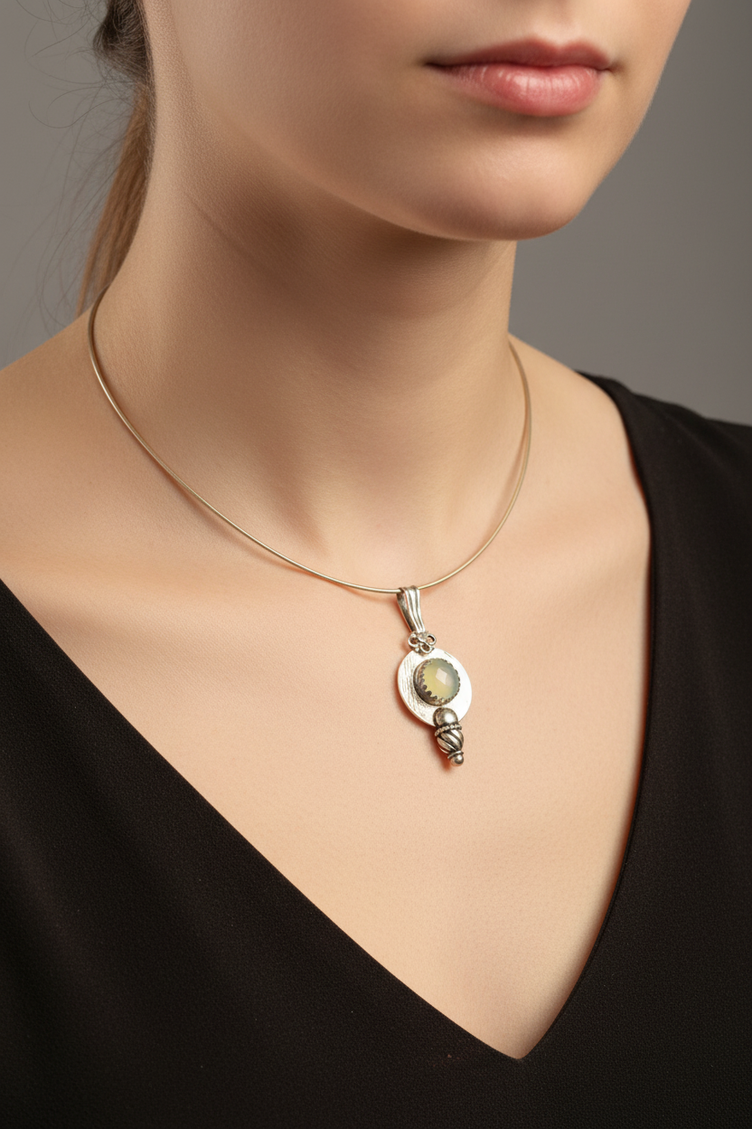 N19  “Ice Cream Cone” 10 mm Rose-cut Round Chalcedony in Sterling Silver
