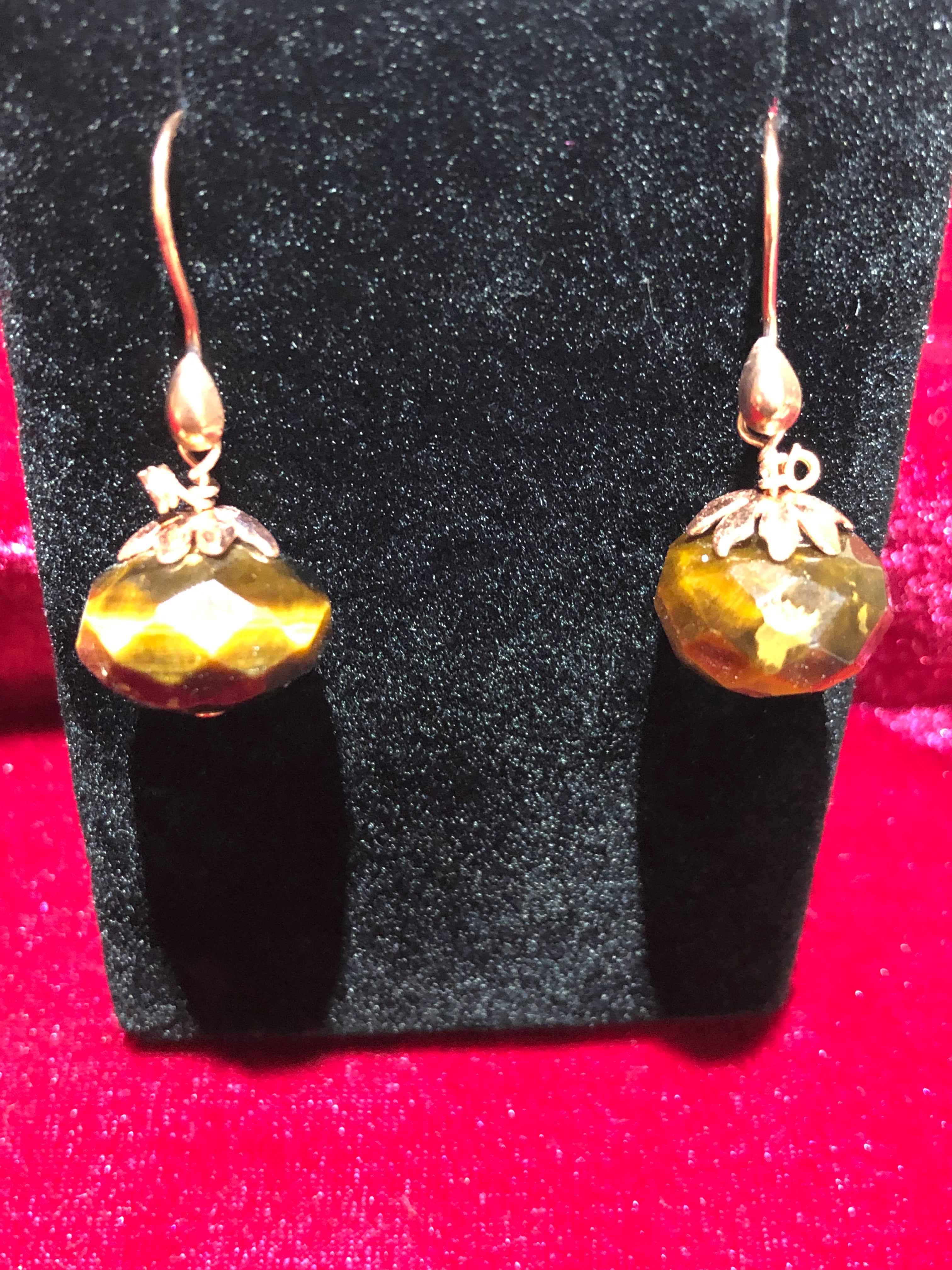 E177 Harvest Collection Copper & Tigereye pumpkin earrings