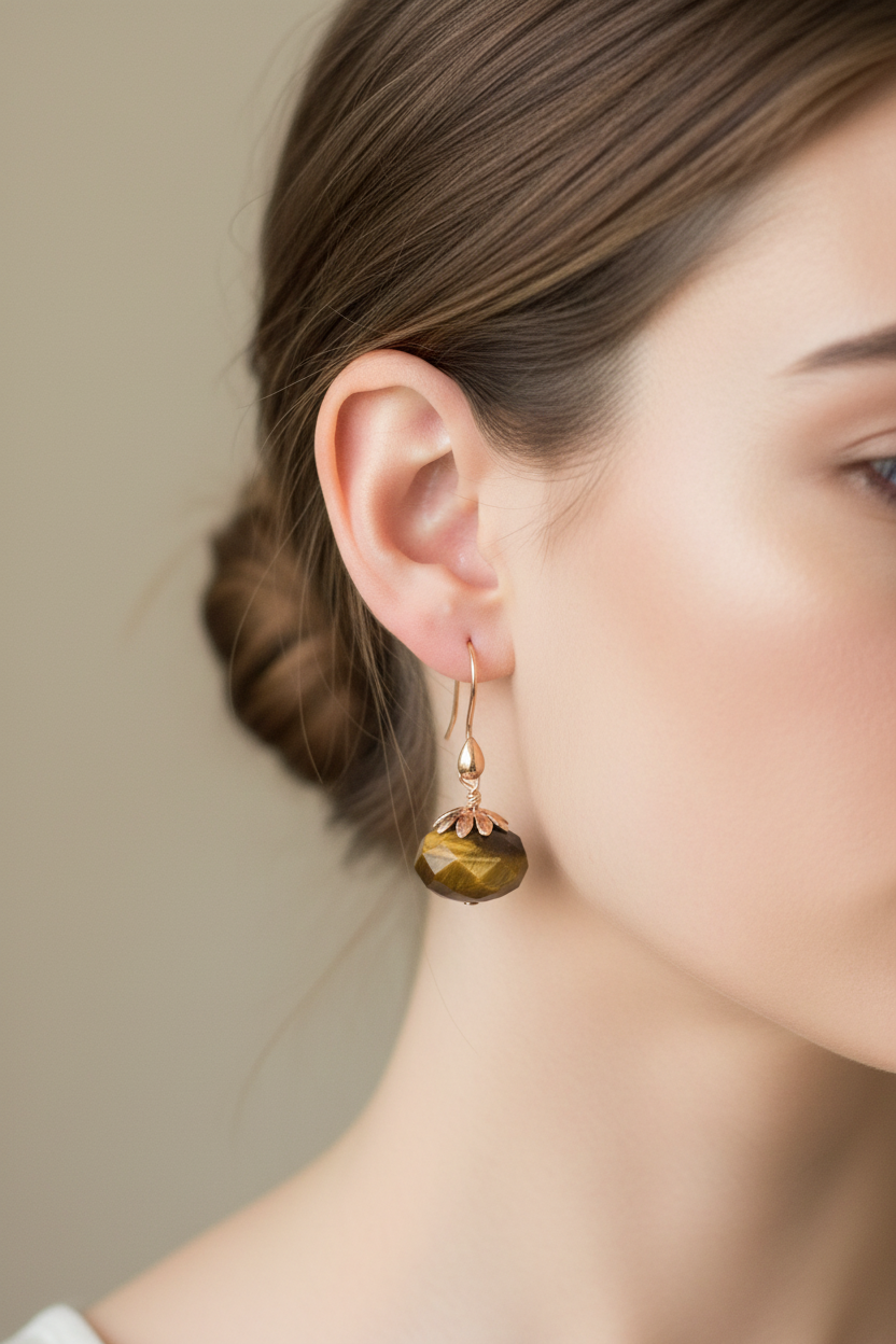 E177 Harvest Collection Copper & Tigereye pumpkin earrings
