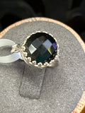 R38 SS 12mm Rose-cut Black Onyx crown bezel slit shank,size 6.5 ring