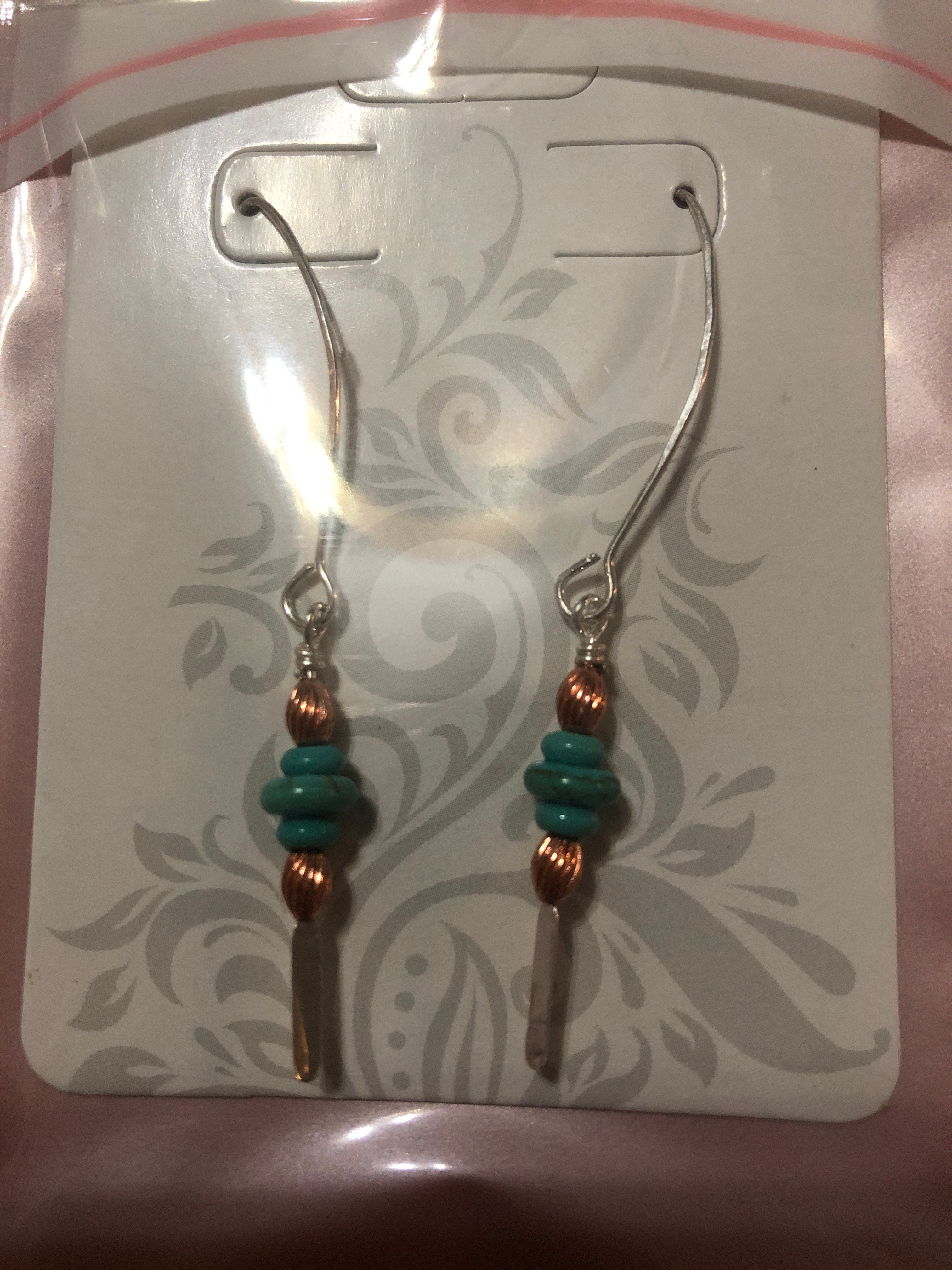 E144 SS with Copper & Turquoise bead dangle