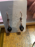 E142 long Copper & 11 mm Garnet dangle earrings
