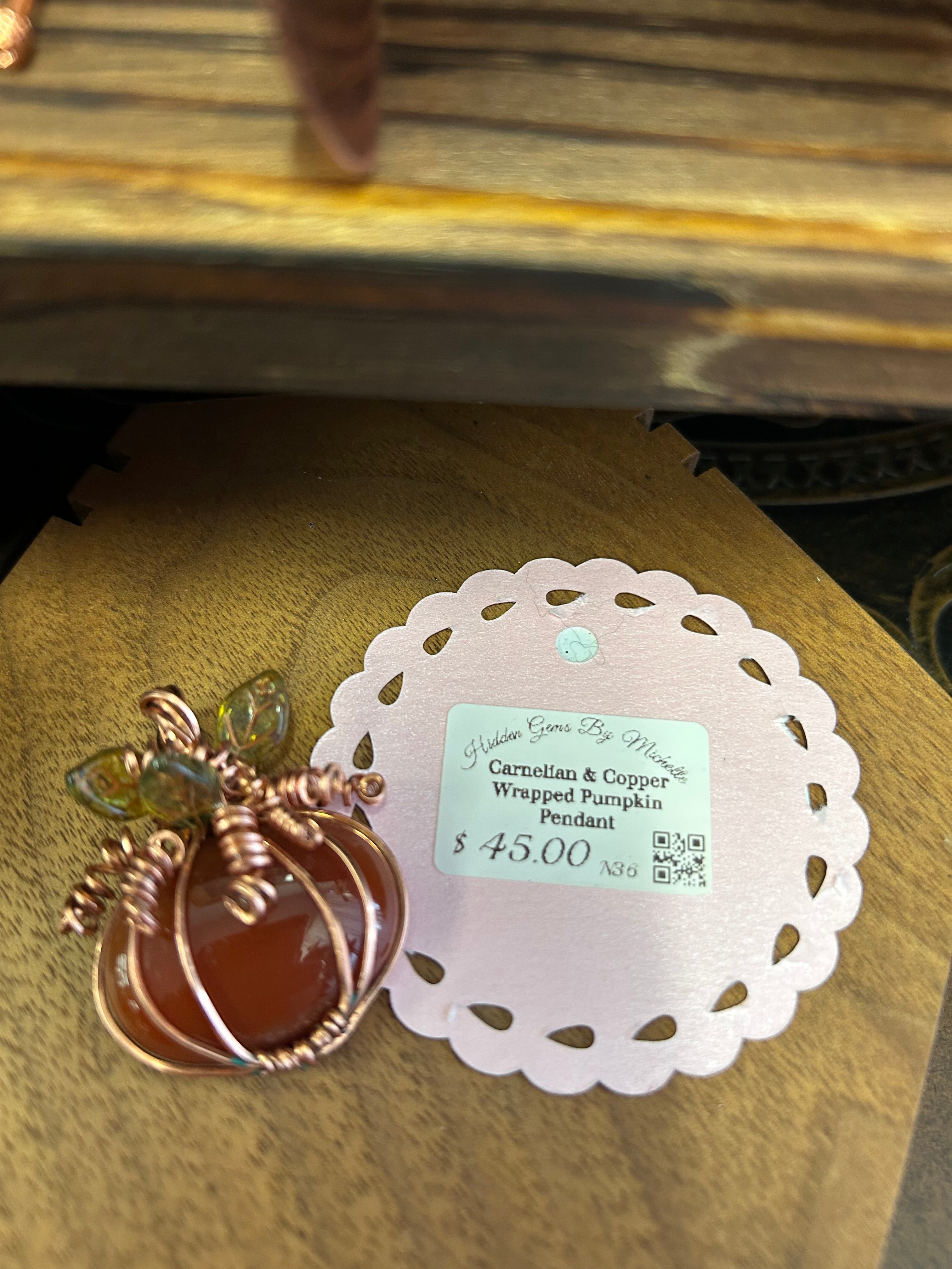 N36 Harvest Collection: Carnelian & Copper wrapped Pumpkin Pendant (No Chain)