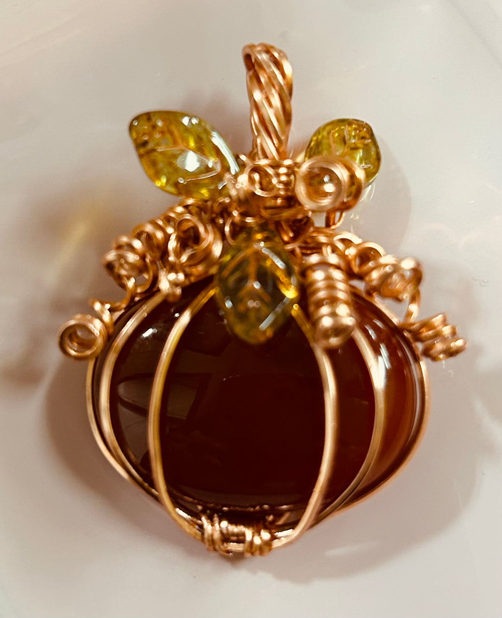 N36 Harvest Collection: Carnelian & Copper wrapped Pumpkin Pendant (No Chain)
