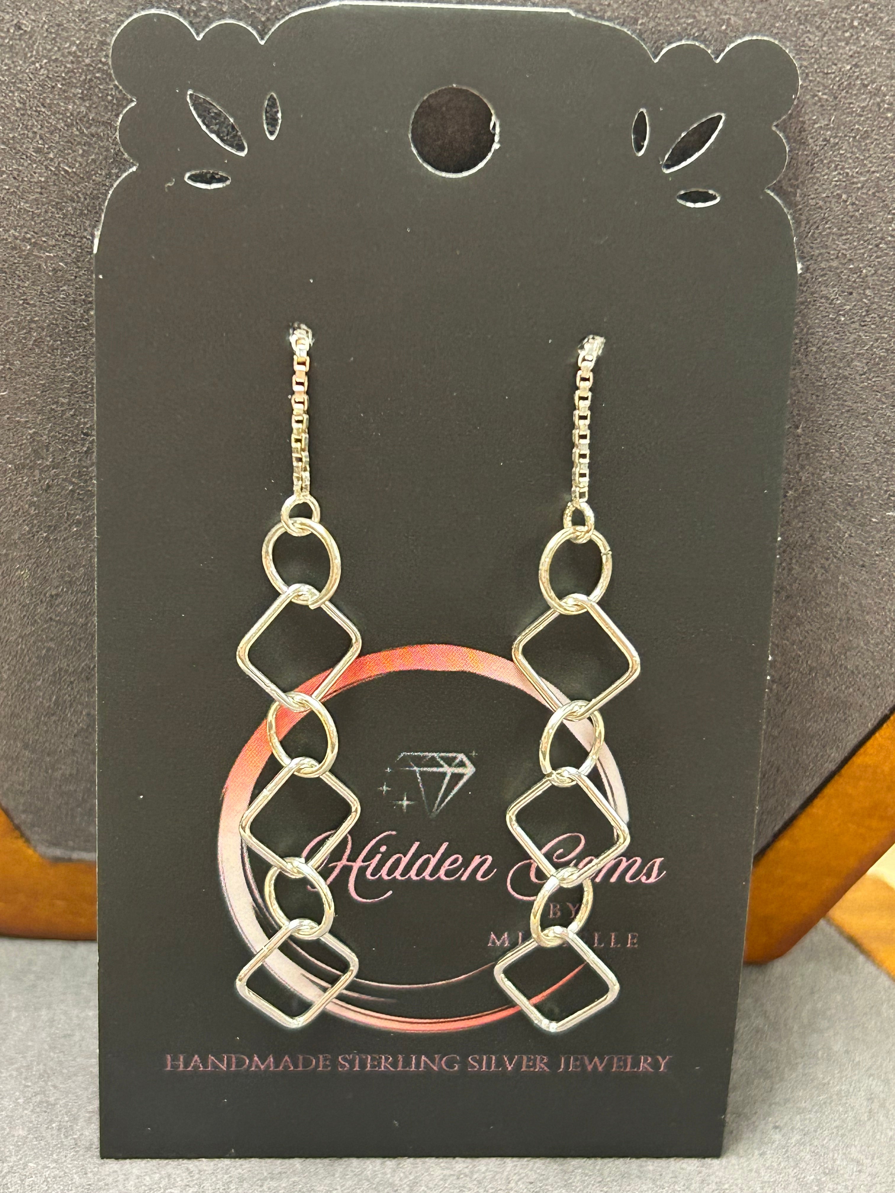 E123 SS Square Chainmail Threader Earrings