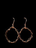 E61  Woven copper & Garnet Hoop Earrings