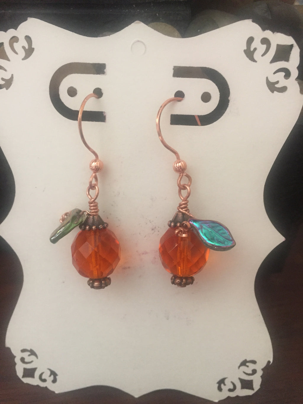 E50 Harvest Collection: ‘Glass Bead & Copper Pumpkin Earrings