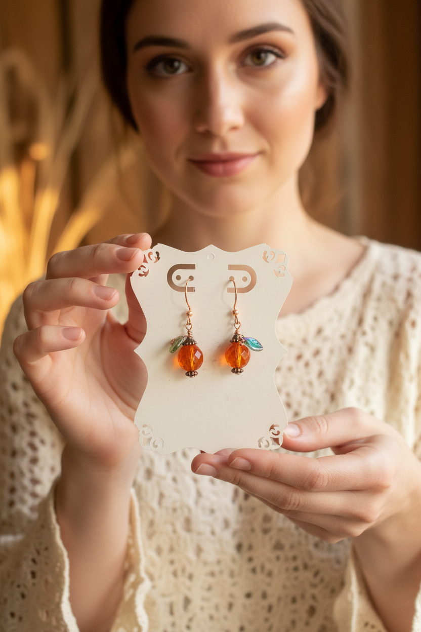 E50 Harvest Collection: ‘Glass Bead & Copper Pumpkin Earrings