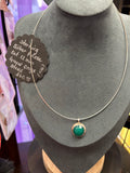 N16  Sterling Silver Rose-cut 12 mm Green Onyx on 17 inch SS omega