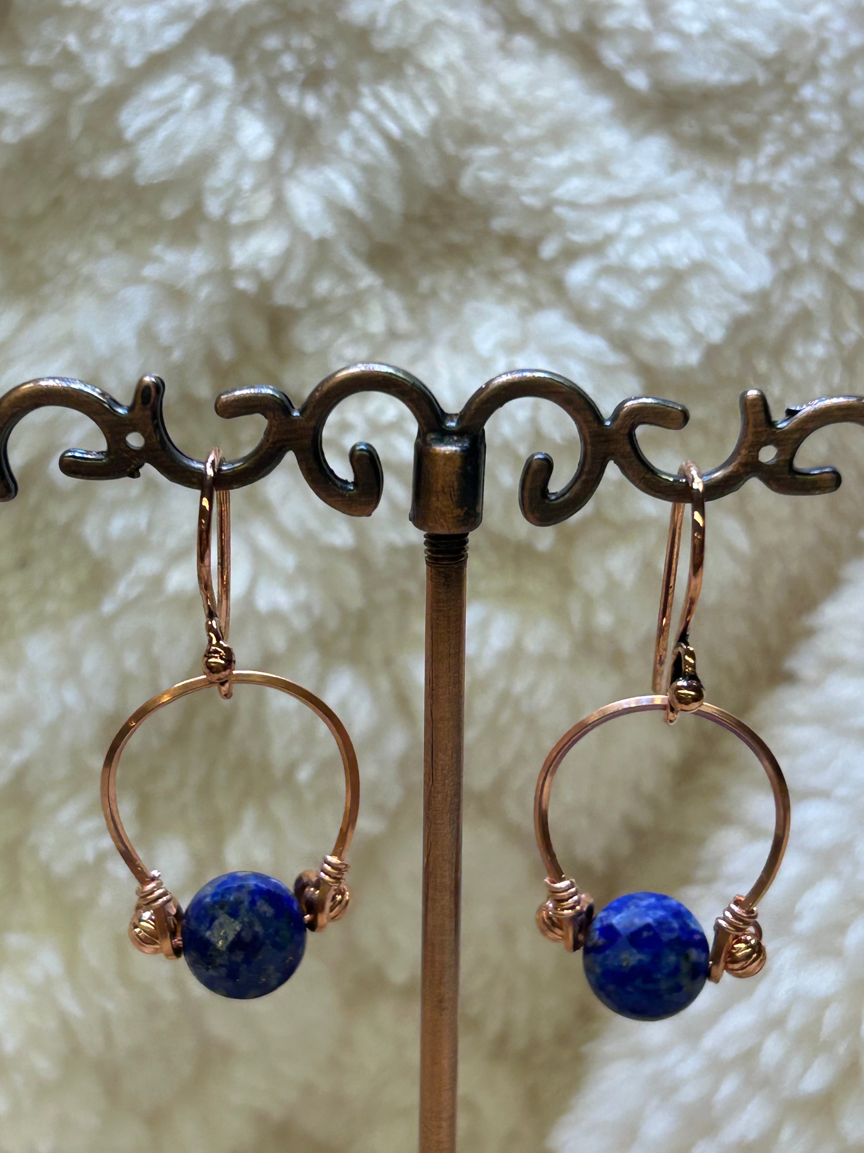 E195  “Lapis on a Wire” copper earrings